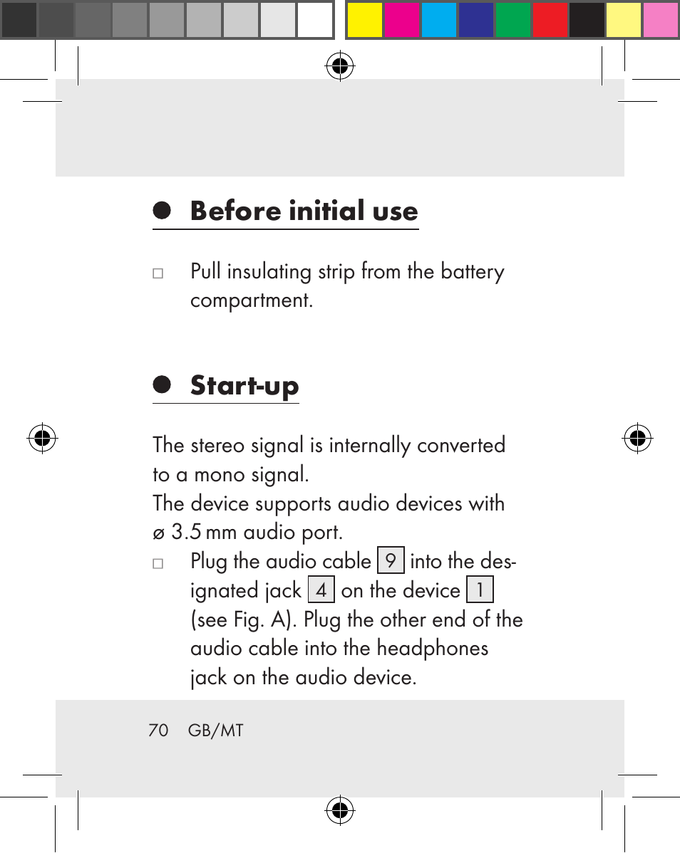 Before initial use, Start-up | Silvercrest Z31259A Z31259B Z31259C User Manual | Page 70 / 96