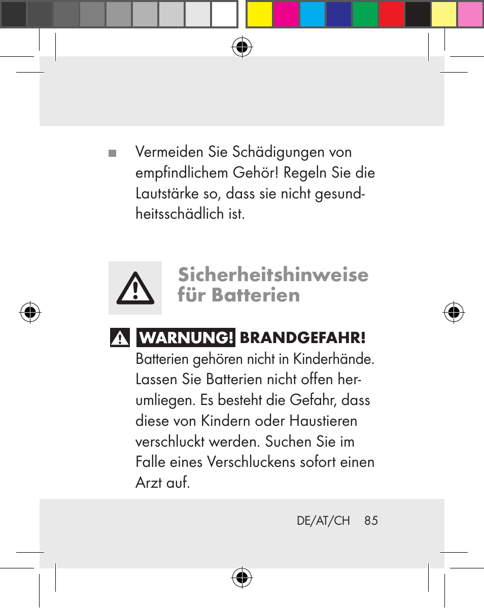Sicherheitshinweise für batterien | Silvercrest Z31259A Z31259B Z31259C User Manual | Page 85 / 96