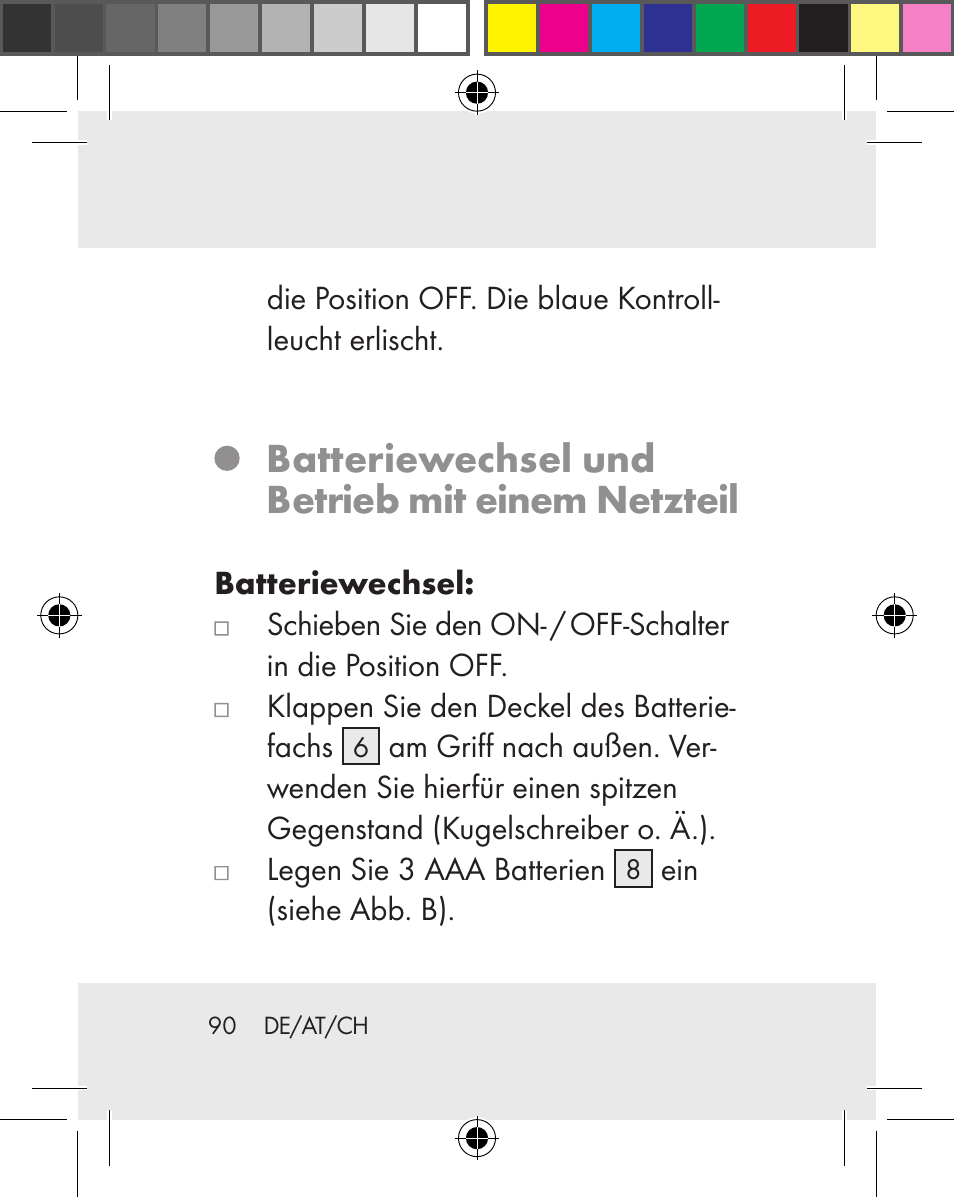 Batteriewechsel und betrieb mit einem netzteil | Silvercrest Z31259A Z31259B Z31259C User Manual | Page 90 / 96