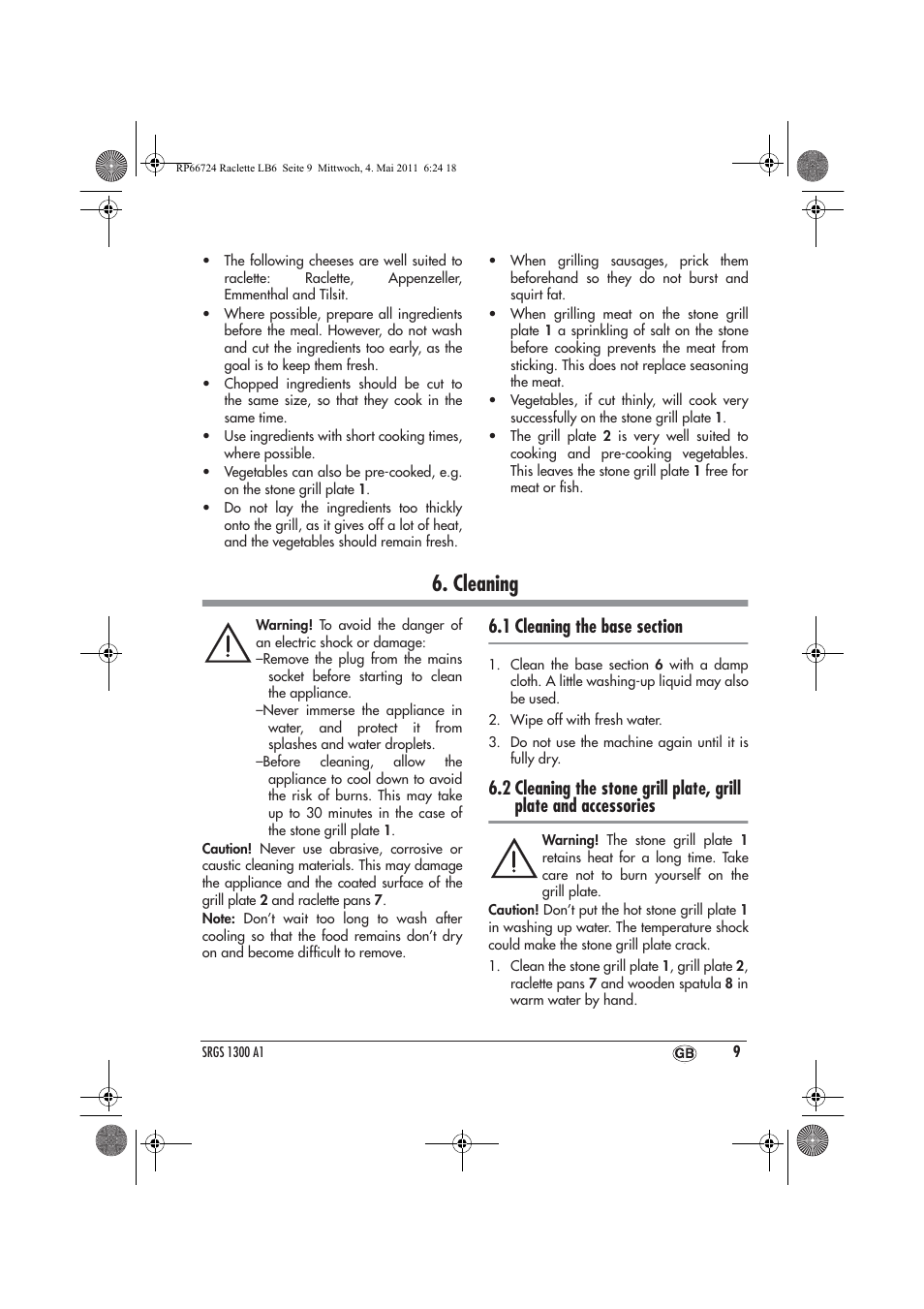 Cleaning | Silvercrest SRGS 1300 A1 User Manual | Page 11 / 14