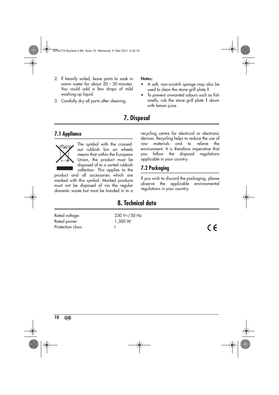 Disposal, Technical data, 1 appliance | 2 packaging | Silvercrest SRGS 1300 A1 User Manual | Page 12 / 14