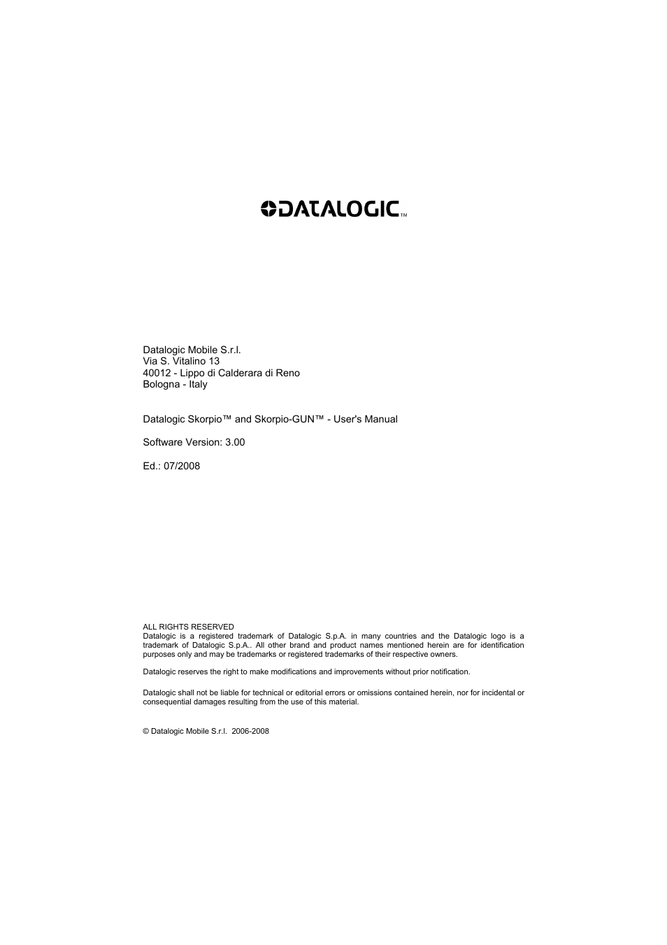 Datalogic Scanning Skorpio-GUN User Manual | Page 2 / 99