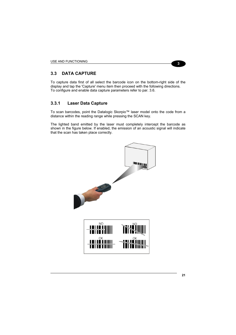 Data capture, Laser data capture | Datalogic Scanning Skorpio-GUN User Manual | Page 41 / 99