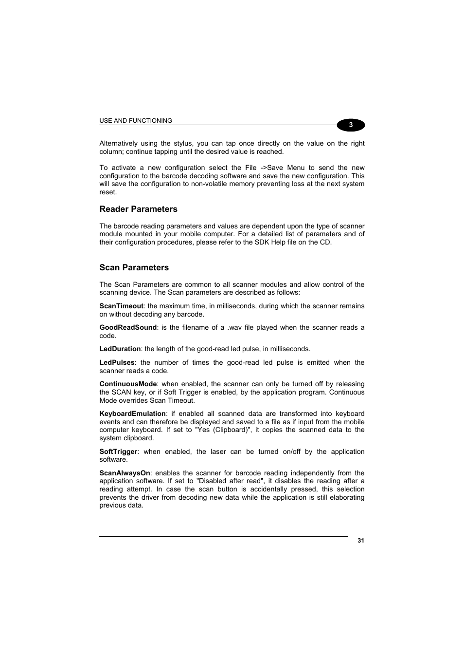 Reader parameters, Scan parameters | Datalogic Scanning Skorpio-GUN User Manual | Page 51 / 99