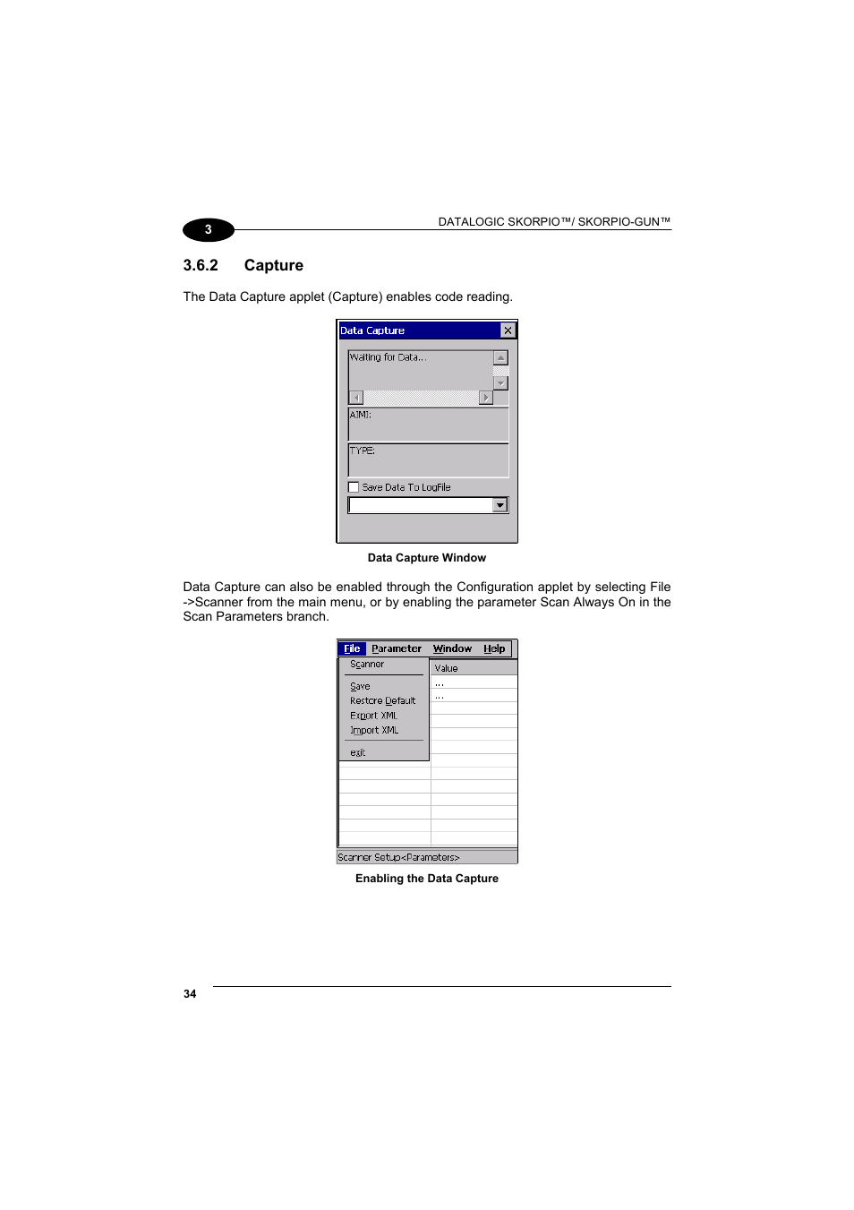 Capture, 2 capture | Datalogic Scanning Skorpio-GUN User Manual | Page 54 / 99