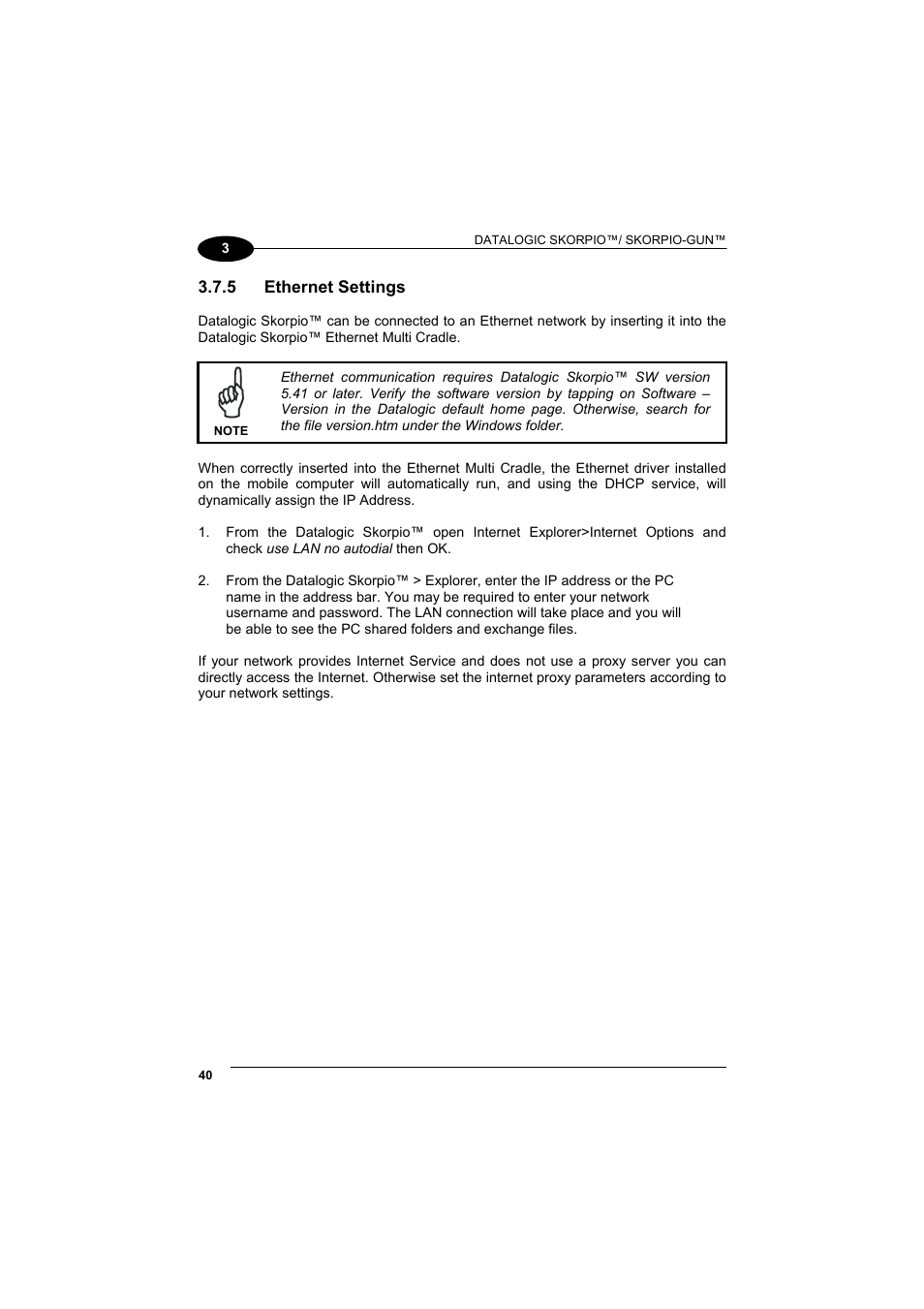 Ethernet settings | Datalogic Scanning Skorpio-GUN User Manual | Page 60 / 99