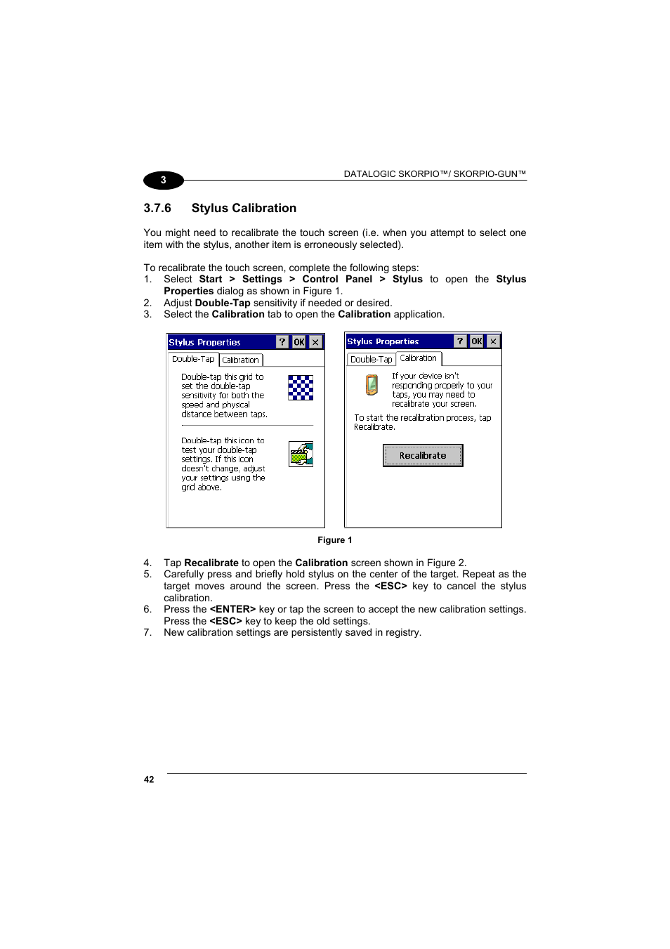 Stylus calibration | Datalogic Scanning Skorpio-GUN User Manual | Page 62 / 99