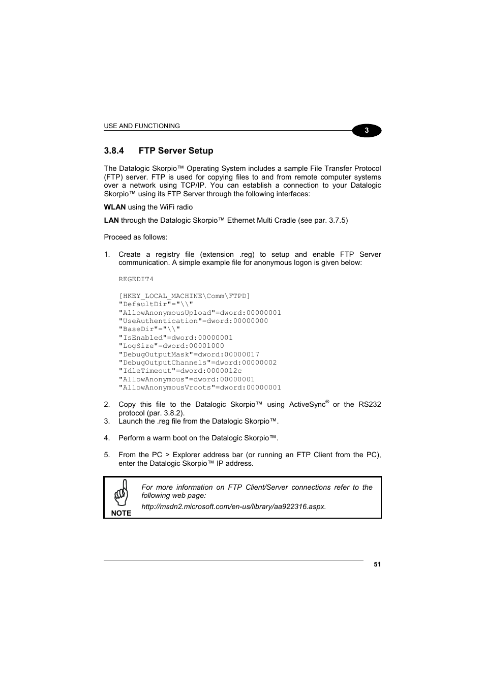 Ftp server setup | Datalogic Scanning Skorpio-GUN User Manual | Page 71 / 99