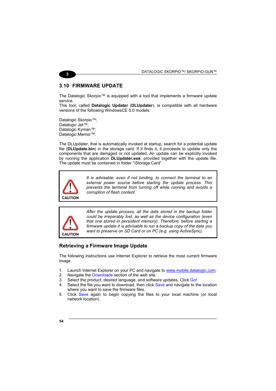 Firmware update | Datalogic Scanning Skorpio-GUN User Manual | Page 74 / 99