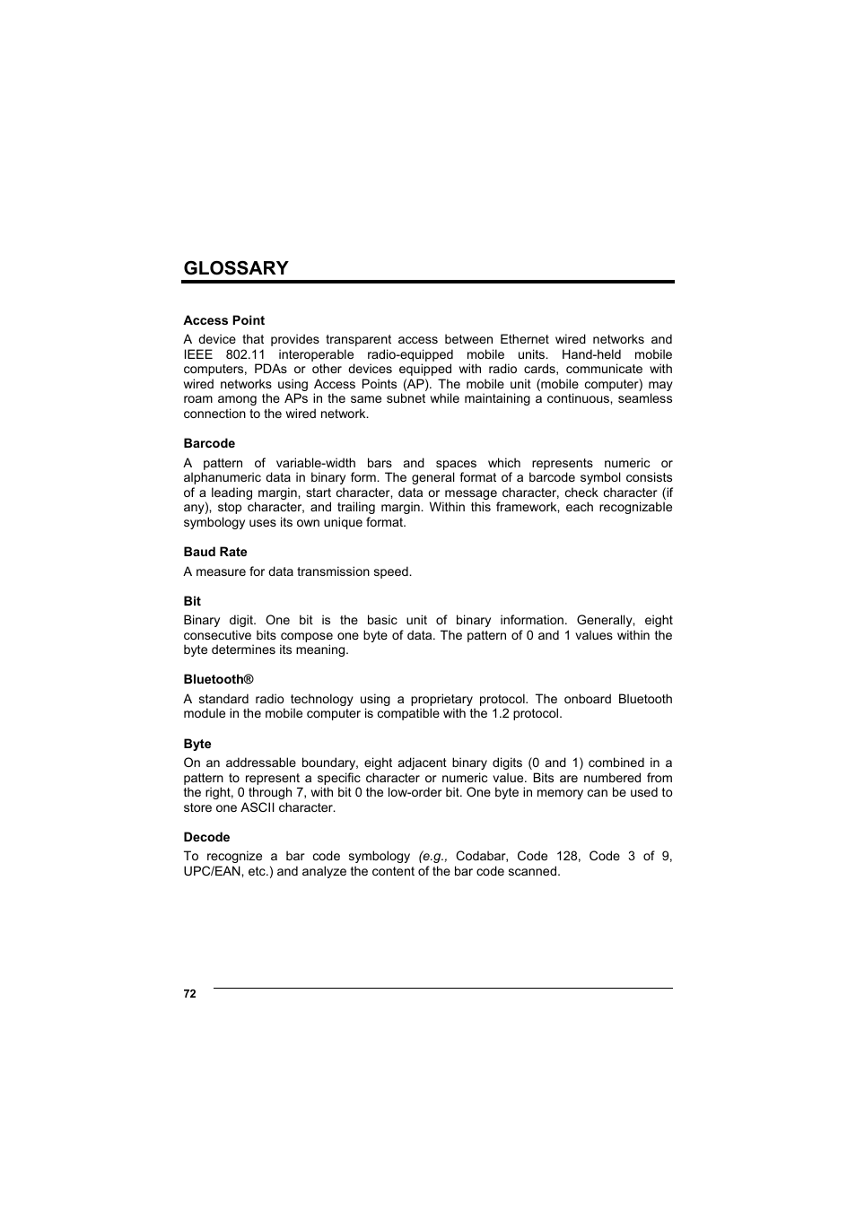 Glossary | Datalogic Scanning Skorpio-GUN User Manual | Page 92 / 99