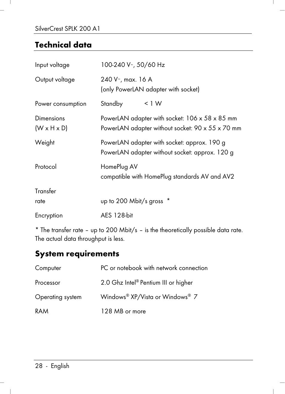 Technical data, System requirements | Silvercrest SPLK 200 A1 User Manual | Page 30 / 74