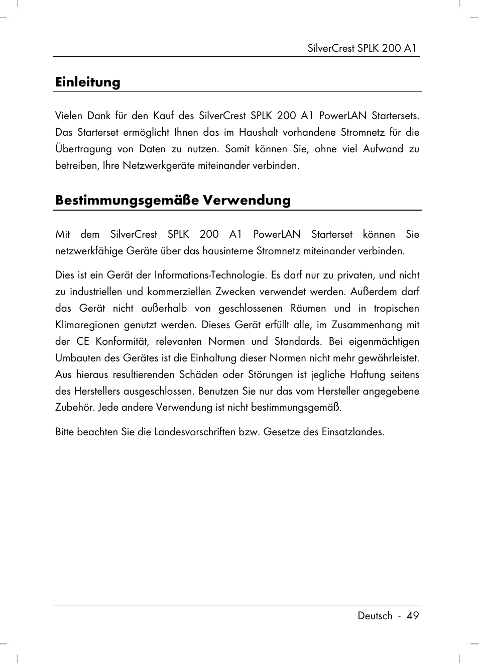 Einleitung, Bestimmungsgemäße verwendung | Silvercrest SPLK 200 A1 User Manual | Page 51 / 74