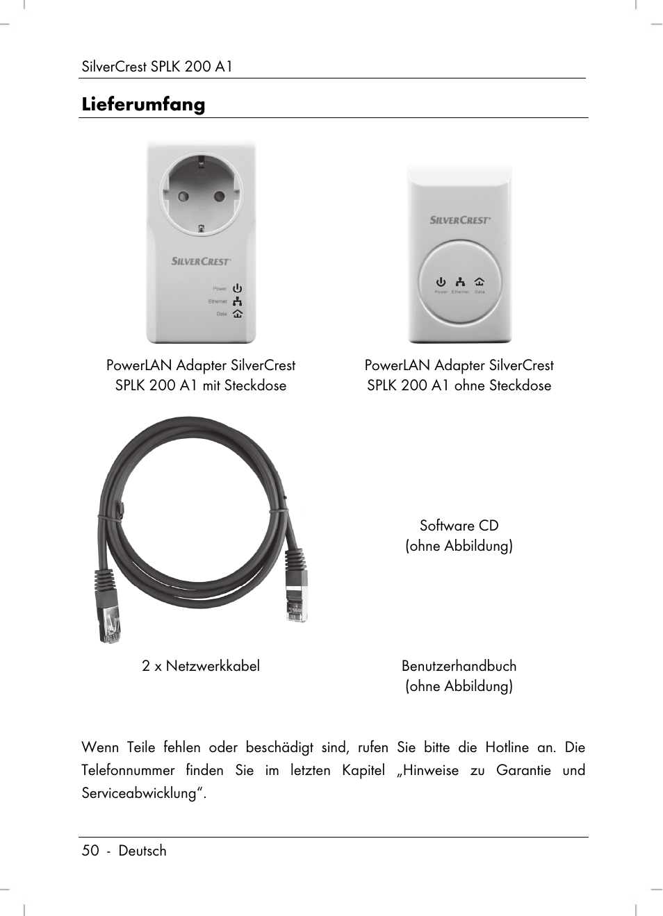 Lieferumfang | Silvercrest SPLK 200 A1 User Manual | Page 52 / 74