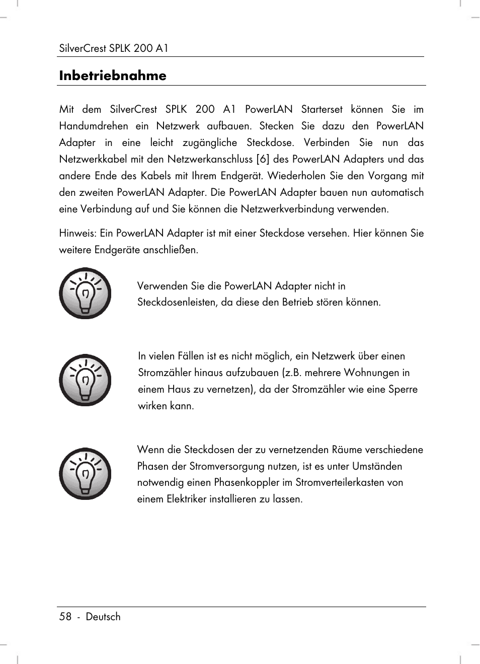 Inbetriebnahme | Silvercrest SPLK 200 A1 User Manual | Page 60 / 74
