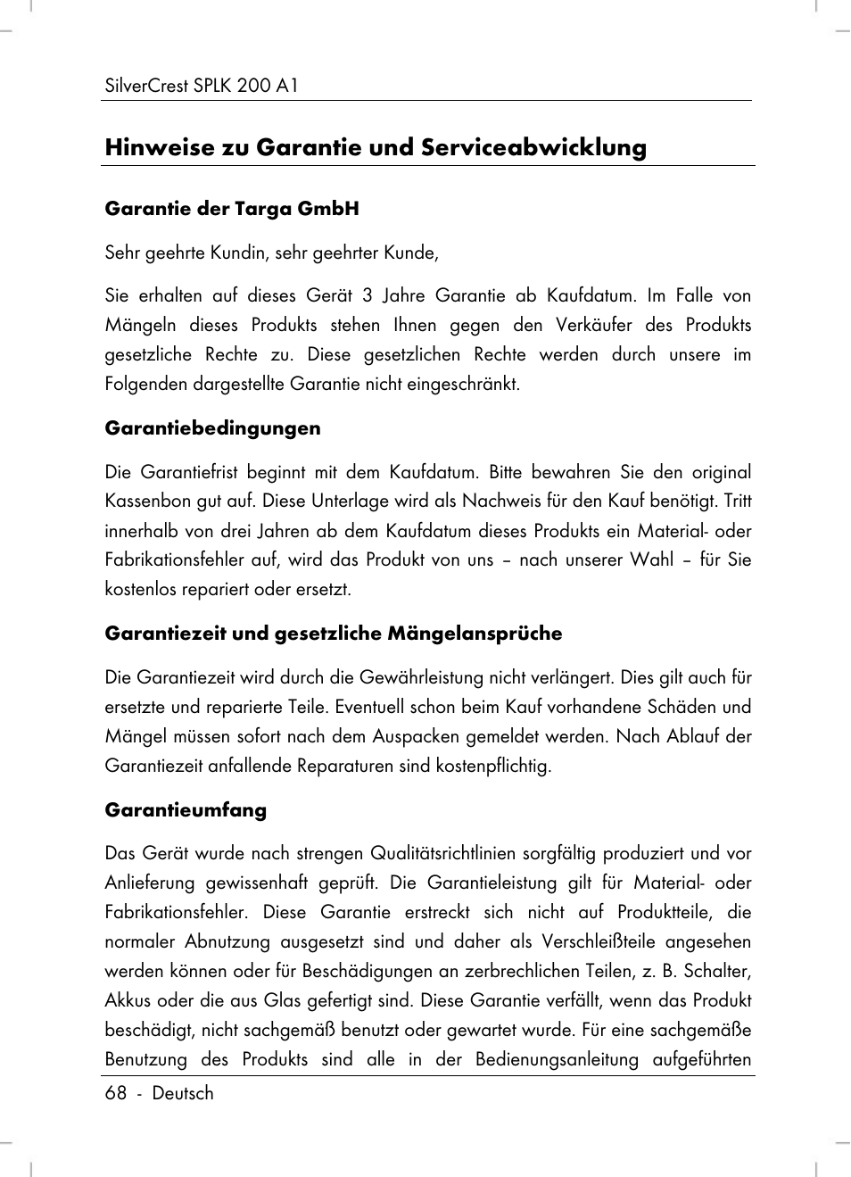 Hinweise zu garantie und serviceabwicklung | Silvercrest SPLK 200 A1 User Manual | Page 70 / 74