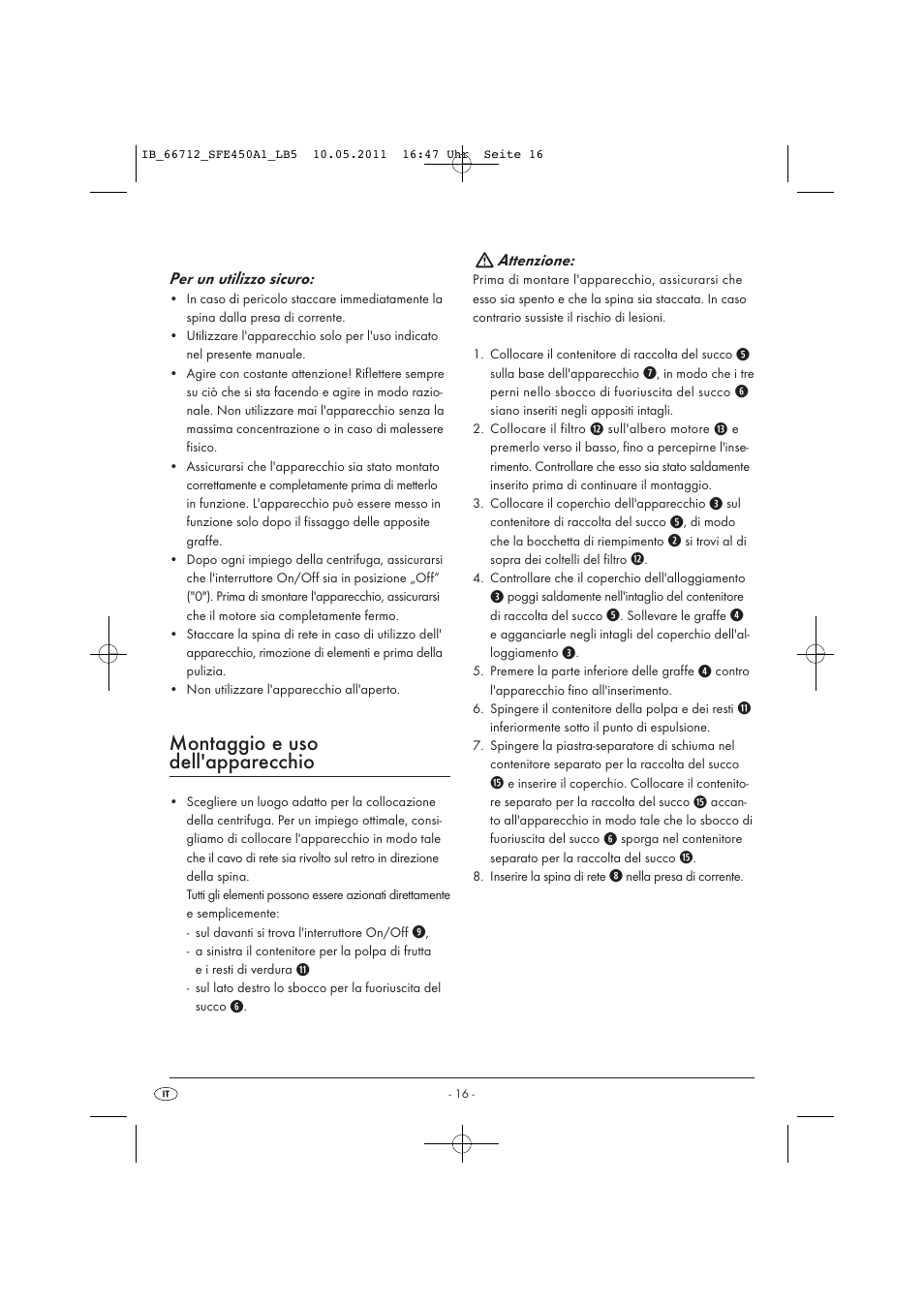 Montaggio e uso dell'apparecchio | Silvercrest SFE 450 A1 User Manual | Page 18 / 62