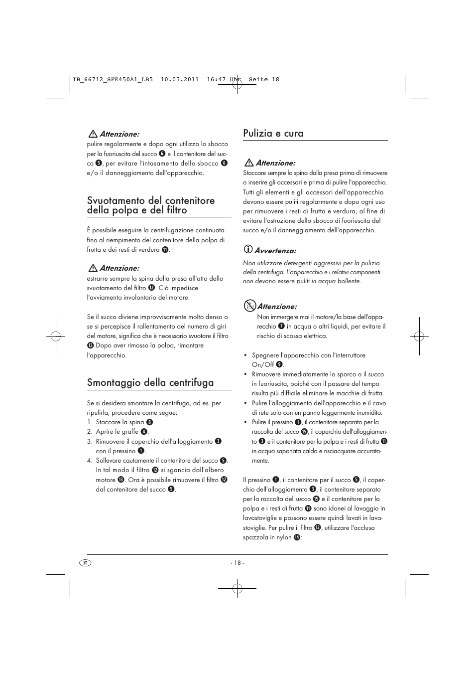 Smontaggio della centrifuga, Pulizia e cura | Silvercrest SFE 450 A1 User Manual | Page 20 / 62