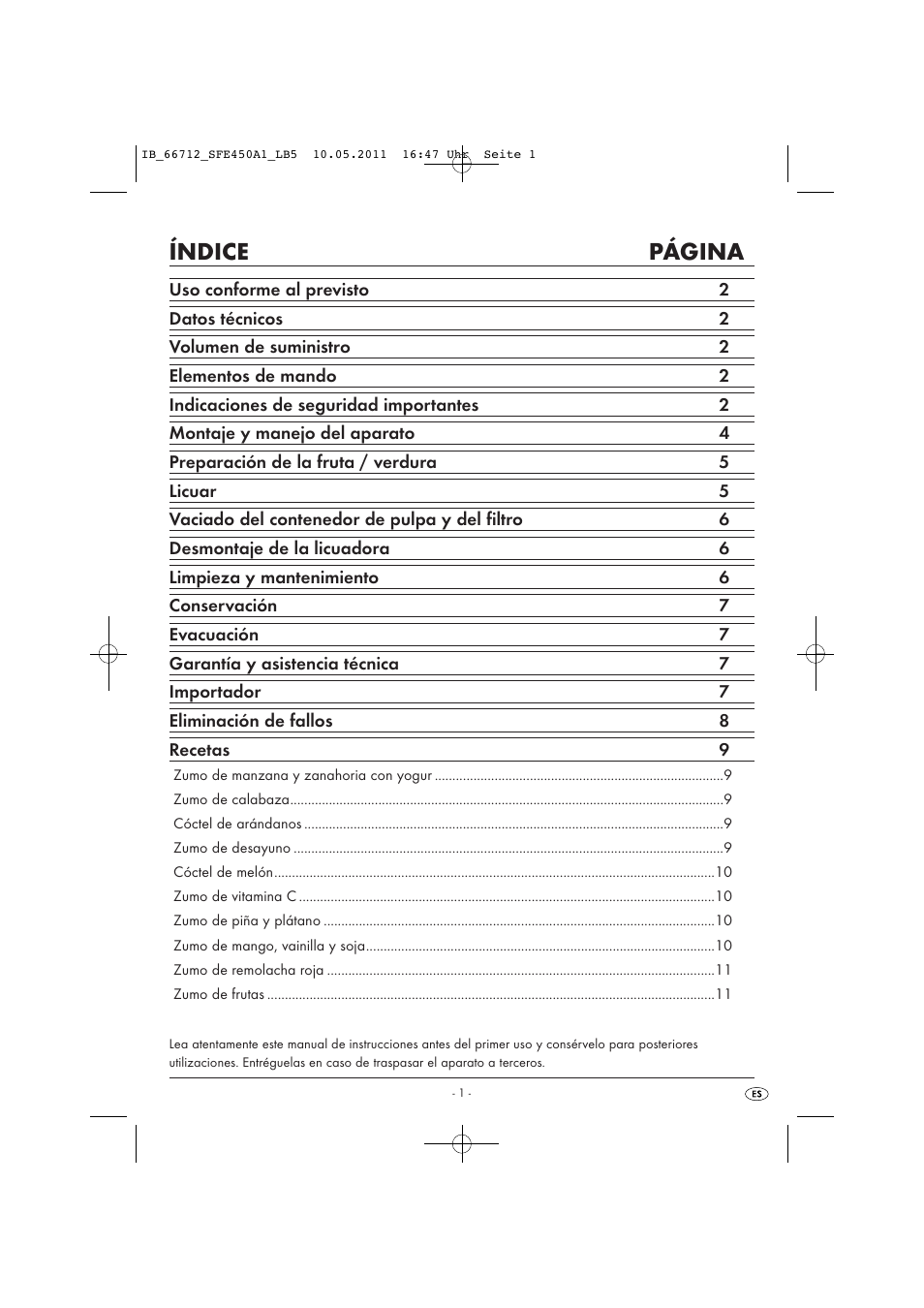 Índice página | Silvercrest SFE 450 A1 User Manual | Page 3 / 62