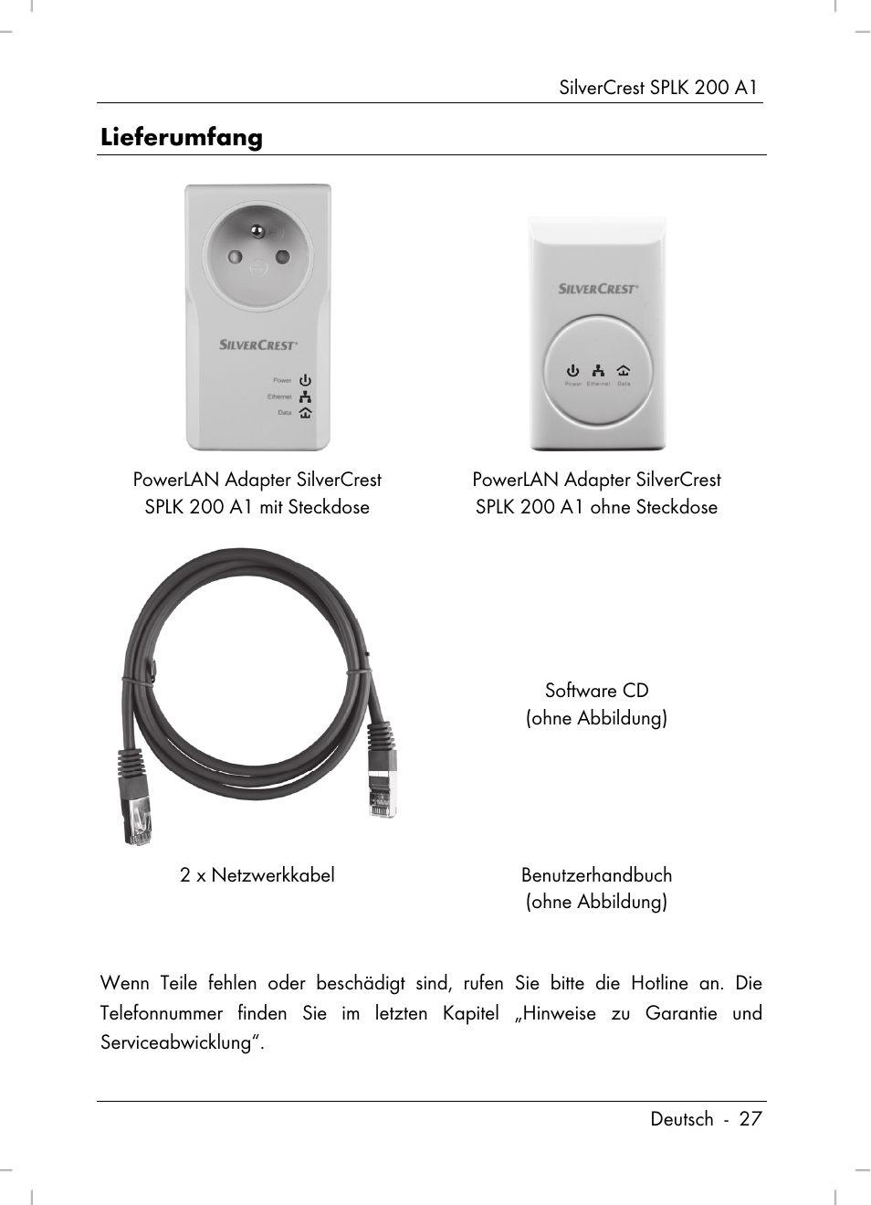 Lieferumfang | Silvercrest SPLK 200 A1 User Manual | Page 29 / 74