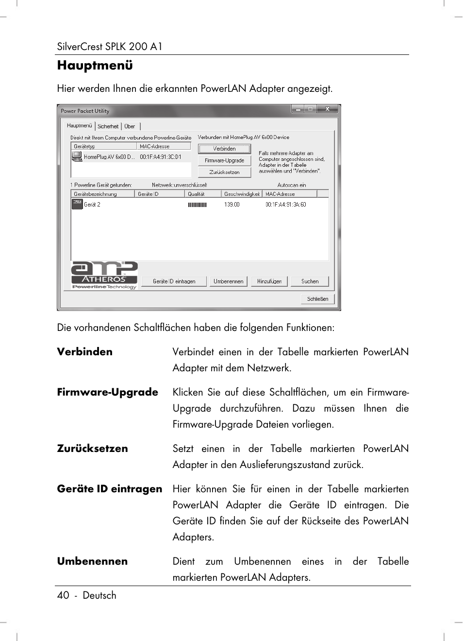 Hauptmenü | Silvercrest SPLK 200 A1 User Manual | Page 42 / 74