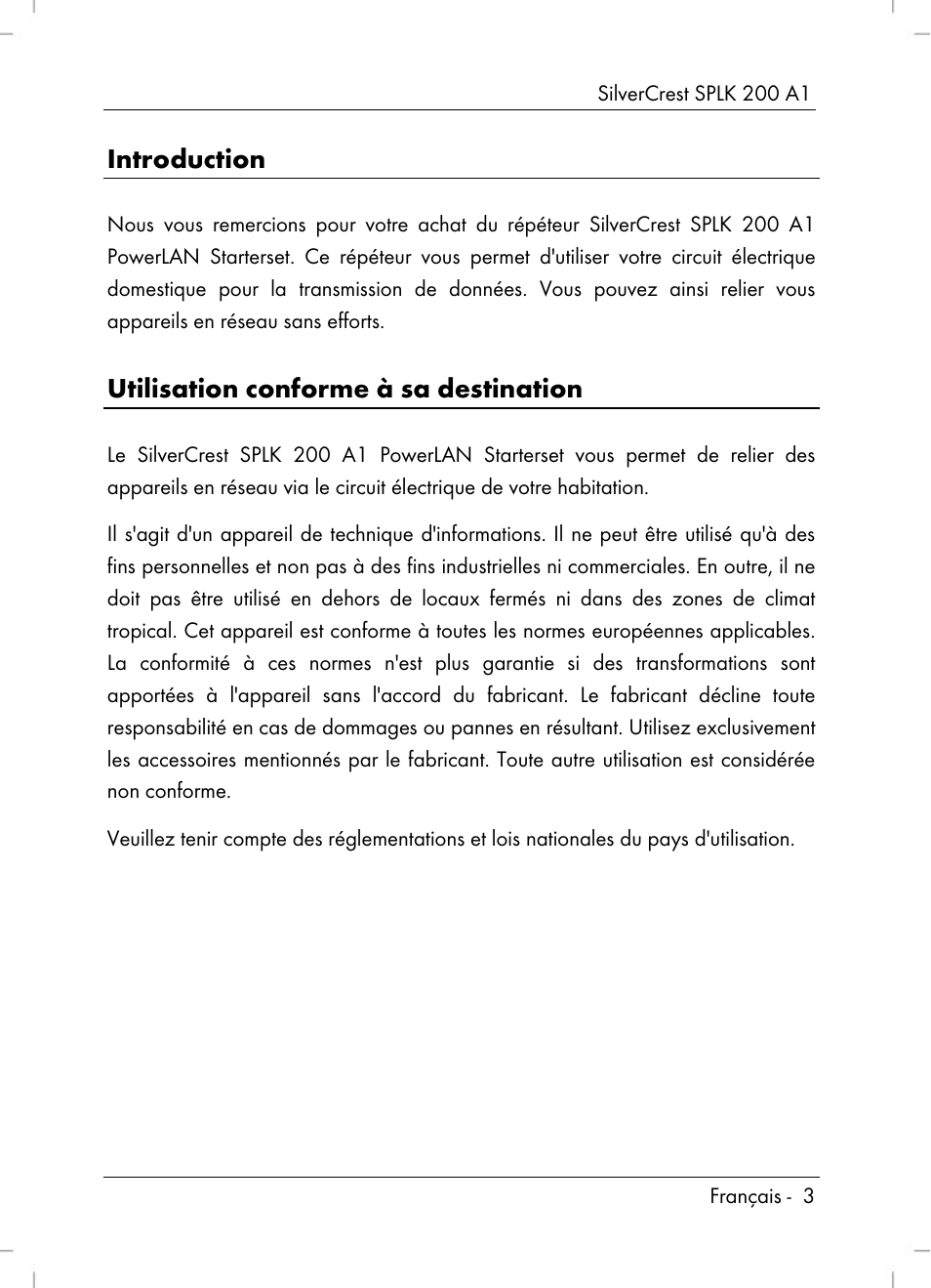 Introduction, Utilisation conforme à sa destination | Silvercrest SPLK 200 A1 User Manual | Page 5 / 74