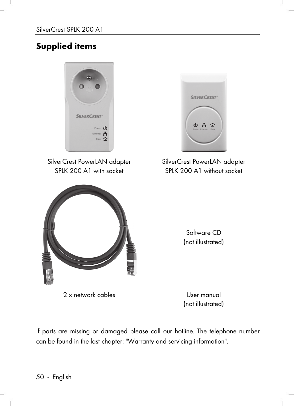 Supplied items | Silvercrest SPLK 200 A1 User Manual | Page 52 / 74