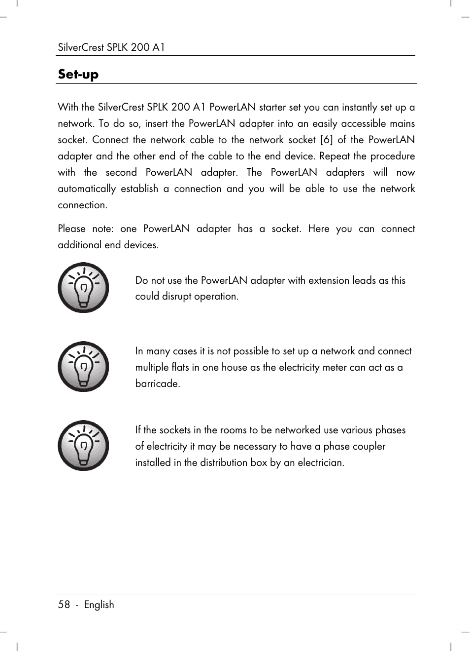 Set-up | Silvercrest SPLK 200 A1 User Manual | Page 60 / 74