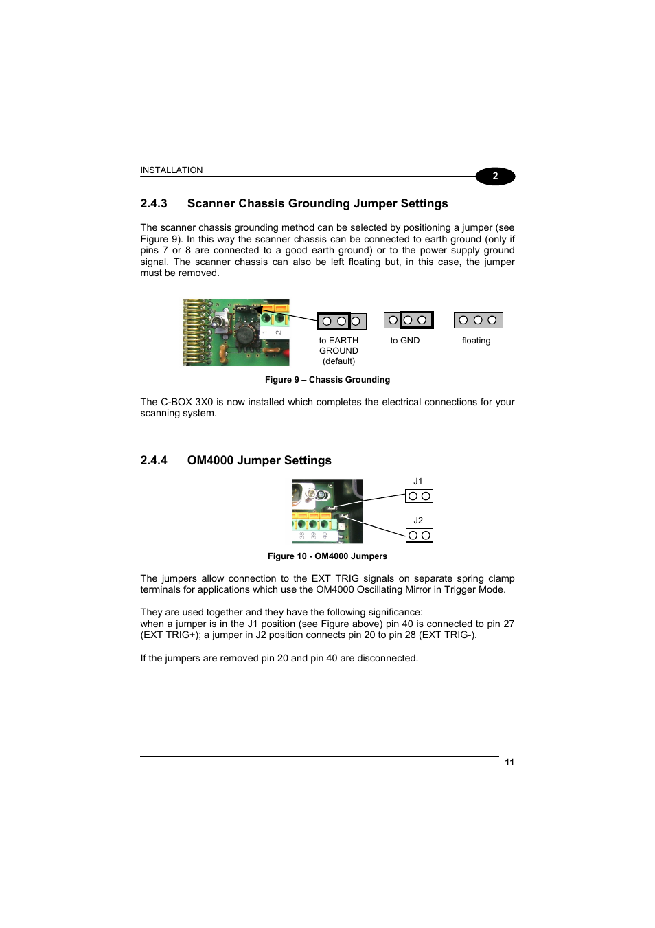 Scanner chassis grounding jumper settings, Om4000 jumper settings, 3 scanner chassis grounding jumper settings | Datalogic Scanning C-BOX 300 User Manual | Page 23 / 38