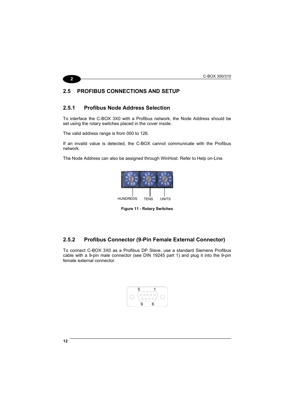 Profibus connections and setup, Profibus node address selection, 5), conn | Datalogic Scanning C-BOX 300 User Manual | Page 24 / 38