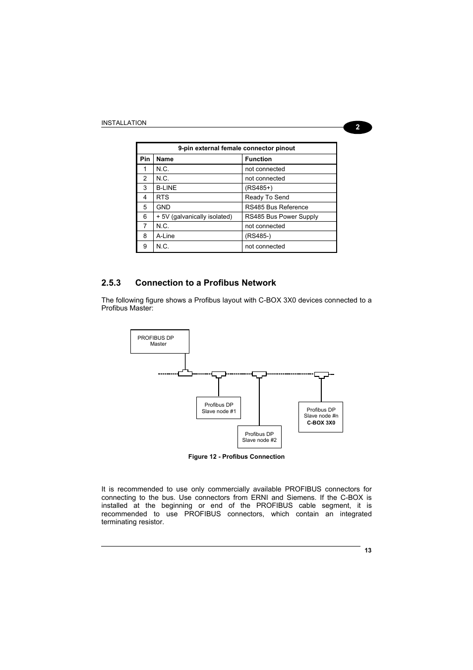 Connection to a profibus network, 3 connection to a profibus network | Datalogic Scanning C-BOX 300 User Manual | Page 25 / 38