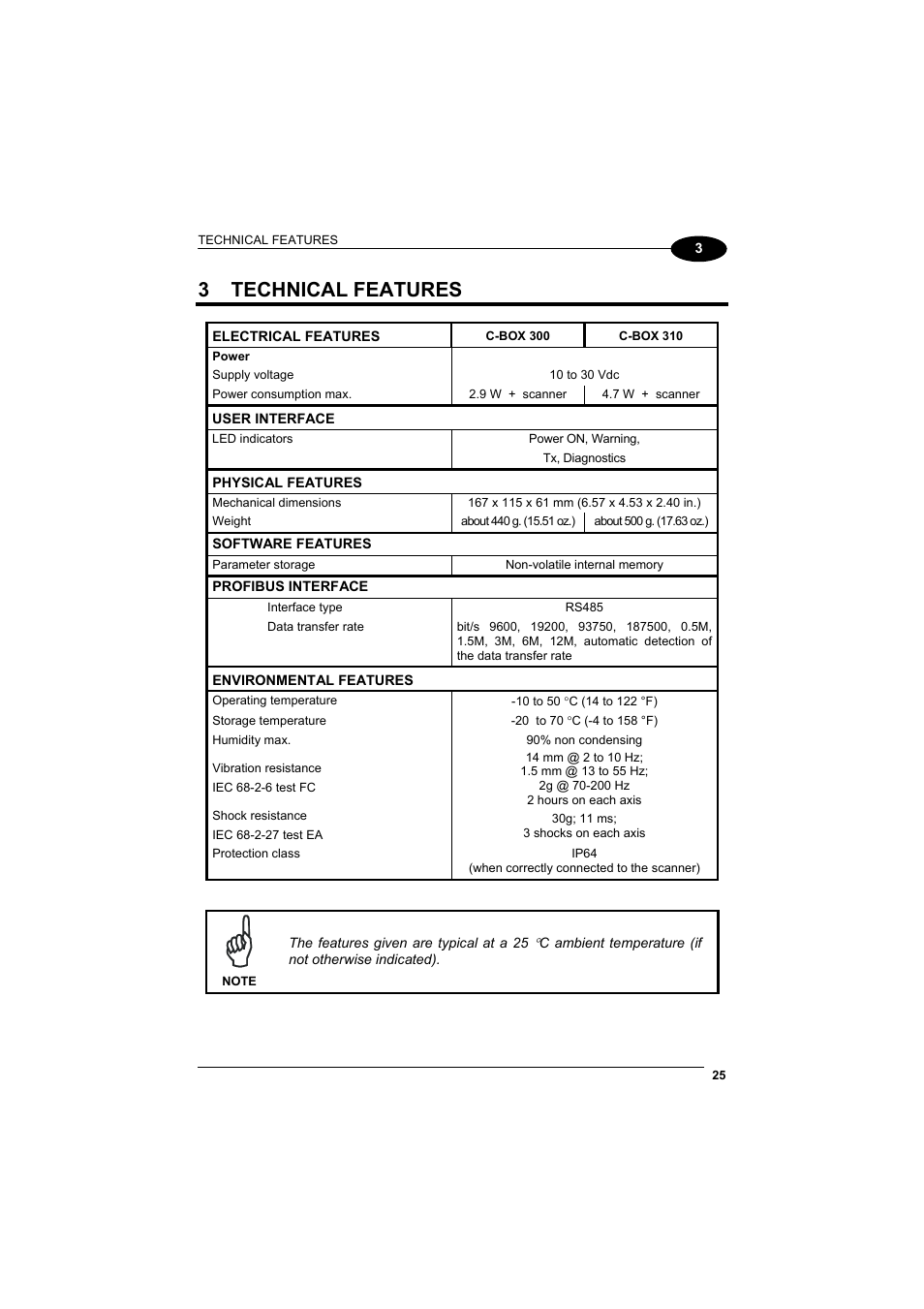 Technical features, 3 technical features | Datalogic Scanning C-BOX 300 User Manual | Page 37 / 38