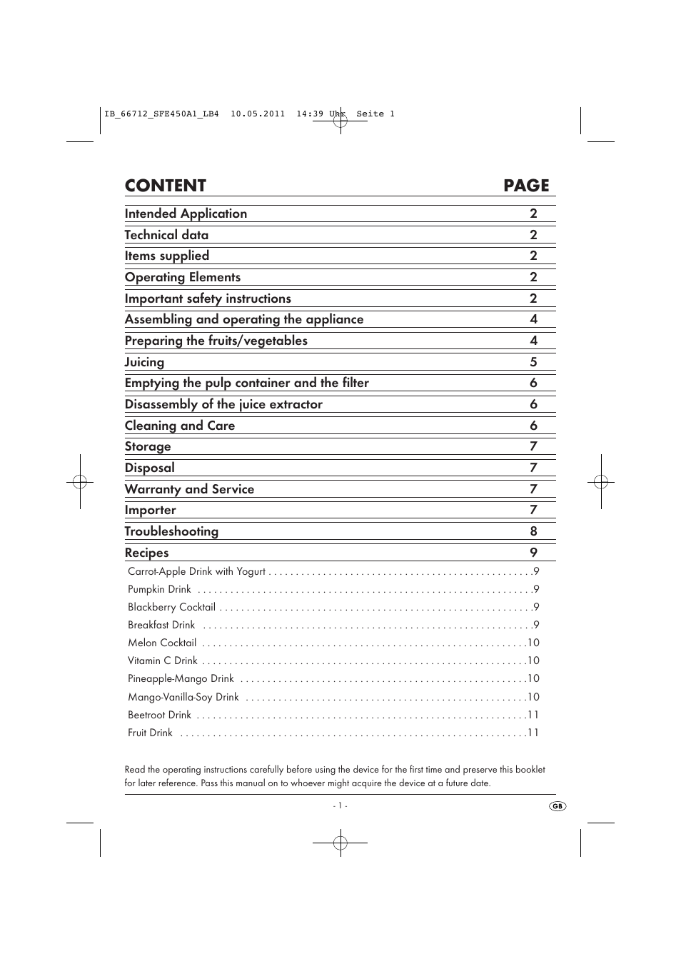 Content page | Silvercrest SFE 450 A1 User Manual | Page 3 / 86