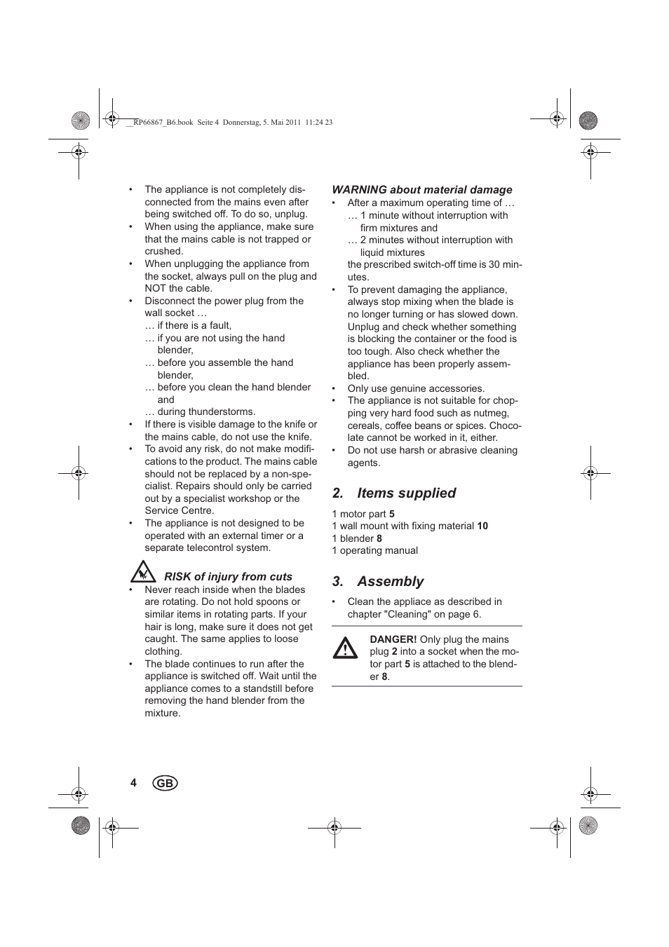 Items supplied, Assembly | Silvercrest SSM 600 A1 User Manual | Page 6 / 14