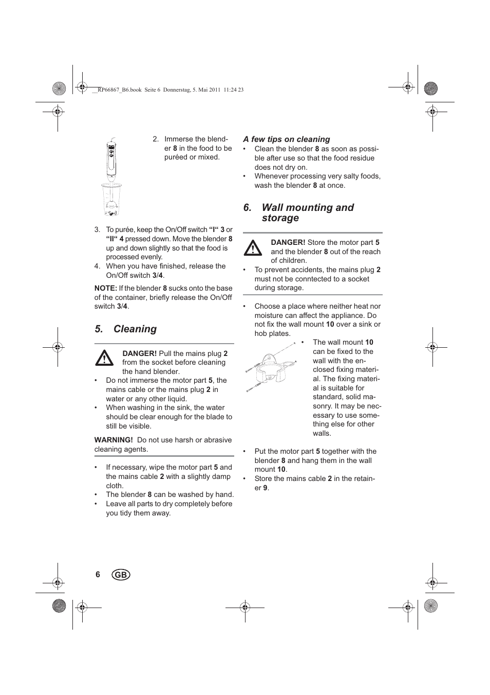 Cleaning, Wall mounting and storage | Silvercrest SSM 600 A1 User Manual | Page 8 / 14