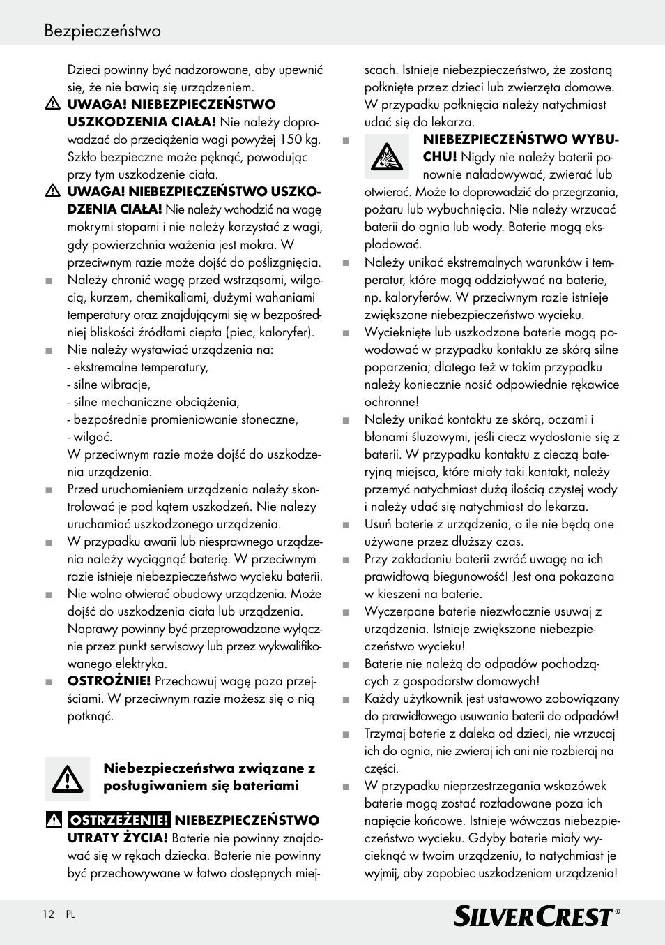 Bezpieczeństwo | Silvercrest Z29777A/ Z29777B User Manual | Page 12 / 41