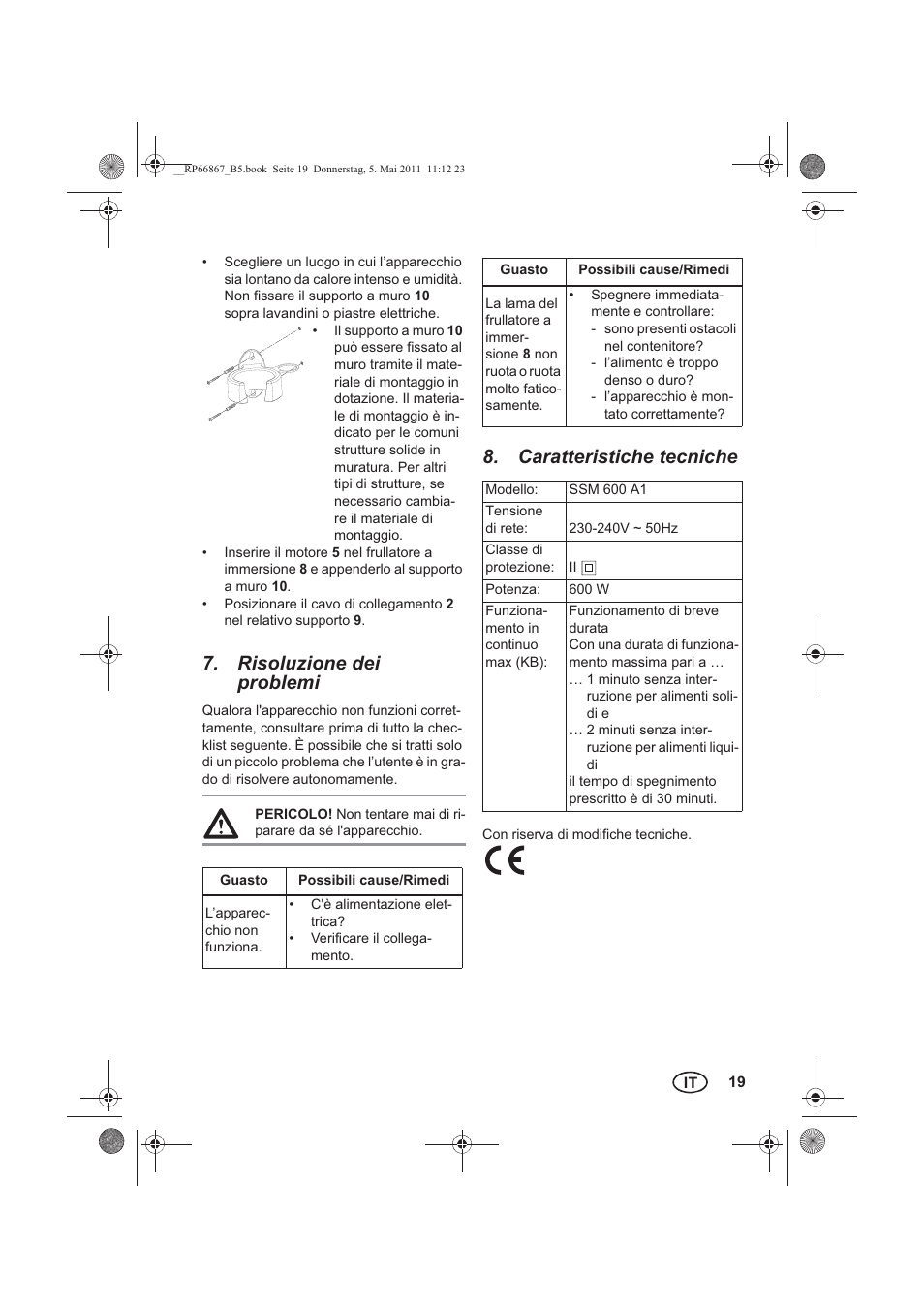 Risoluzione dei problemi, Caratteristiche tecniche | Silvercrest SSM 600 A1 User Manual | Page 21 / 58