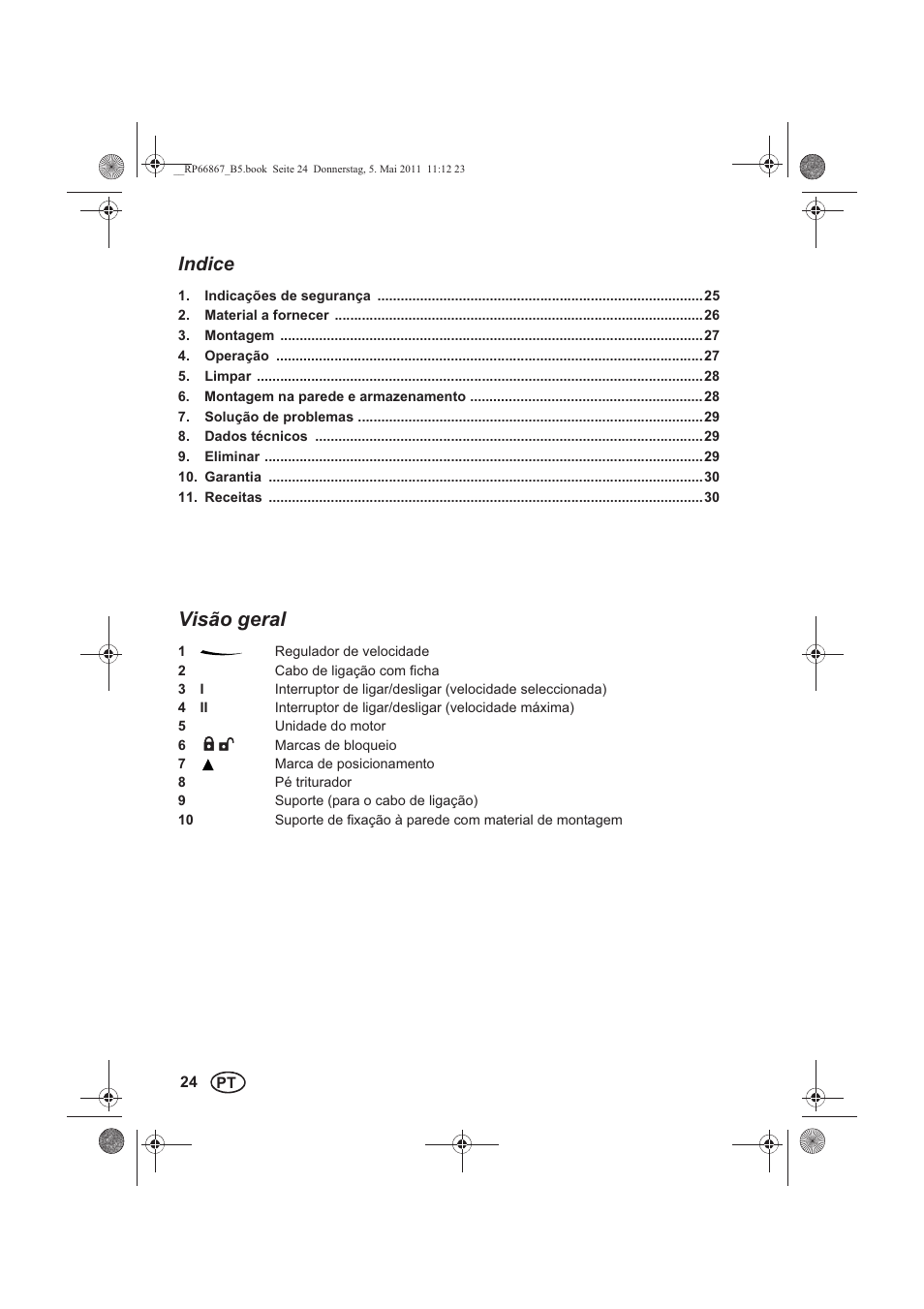 Indice, Visão geral | Silvercrest SSM 600 A1 User Manual | Page 26 / 58