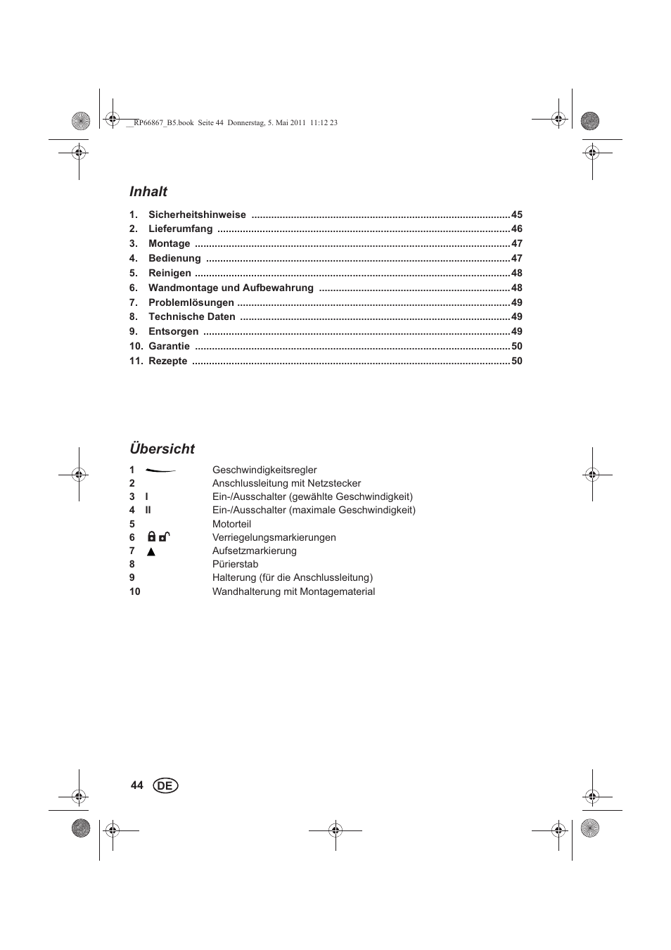 Inhalt, Übersicht | Silvercrest SSM 600 A1 User Manual | Page 46 / 58