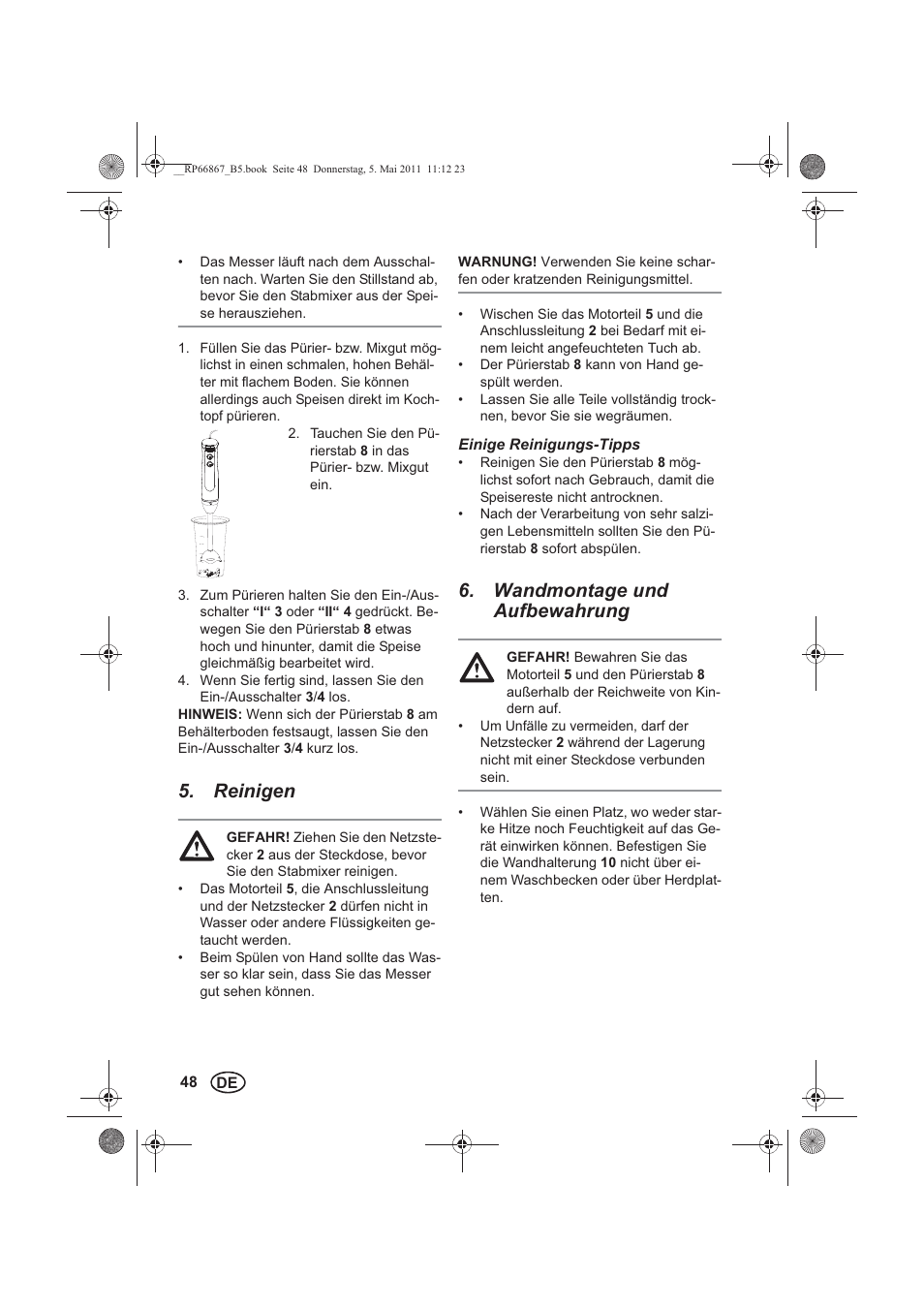 Reinigen, Wandmontage und aufbewahrung | Silvercrest SSM 600 A1 User Manual | Page 50 / 58