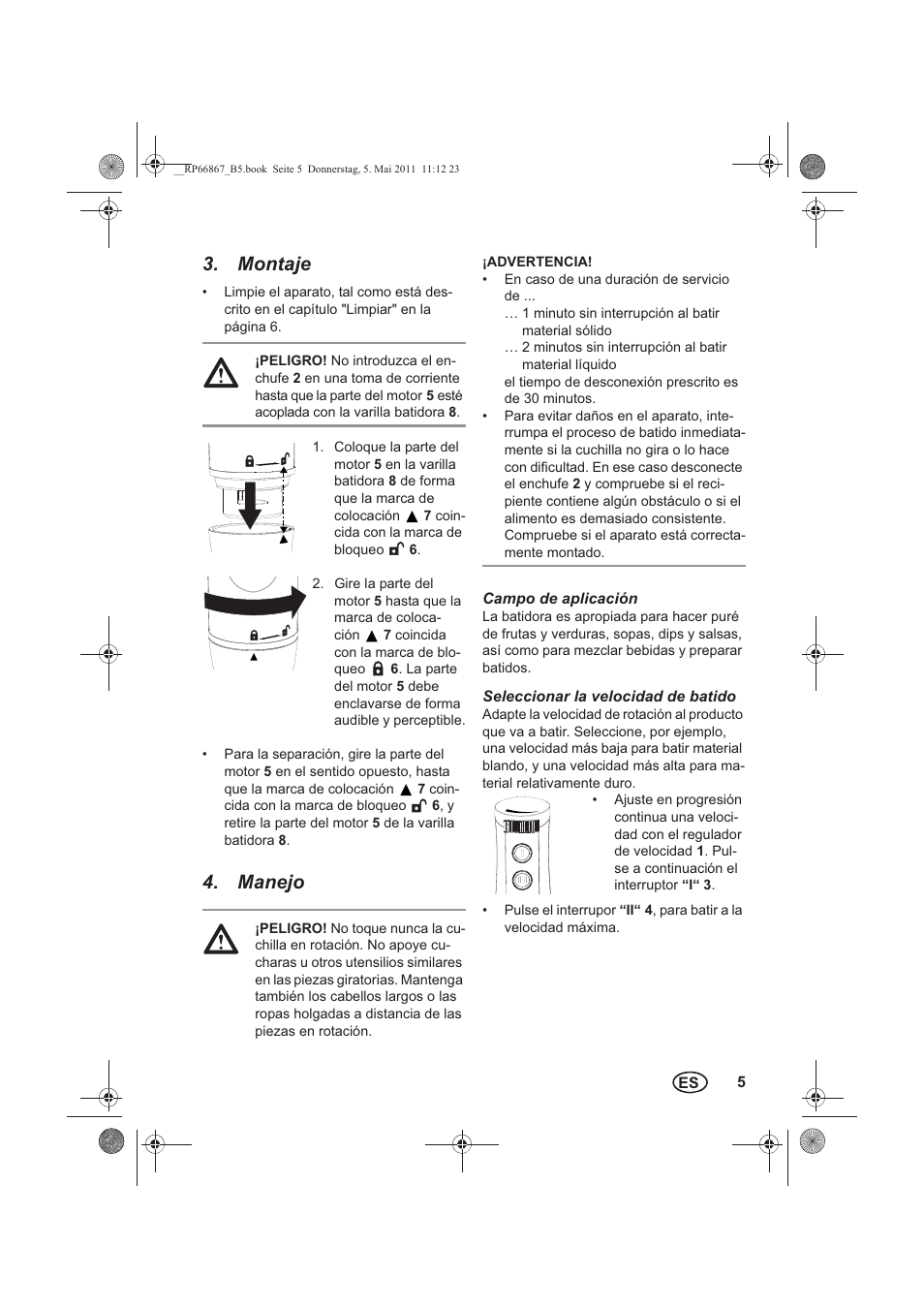 Montaje, Manejo | Silvercrest SSM 600 A1 User Manual | Page 7 / 58