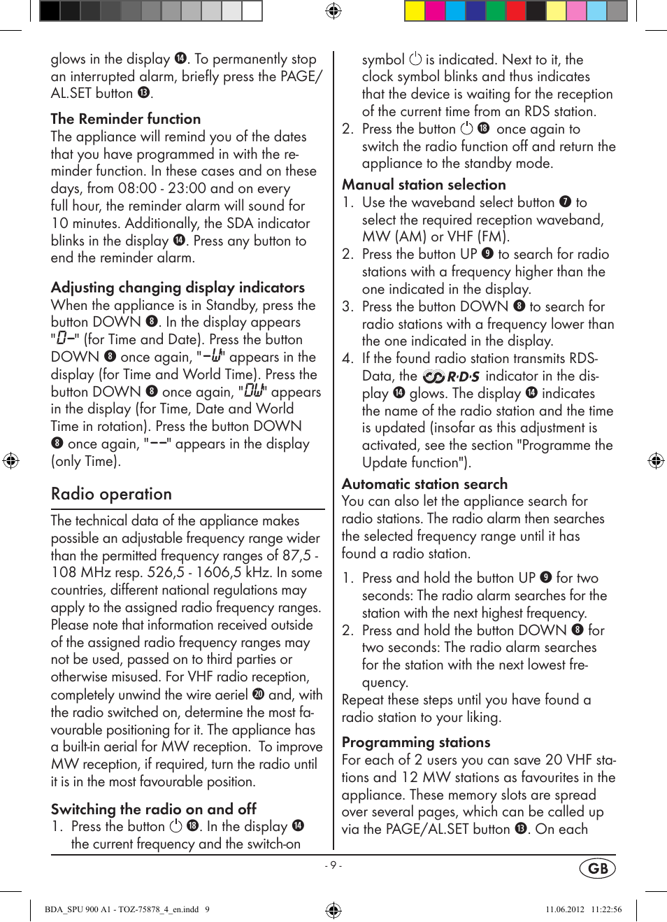 Radio operation | Silvercrest SPU 900 A1 User Manual | Page 11 / 66