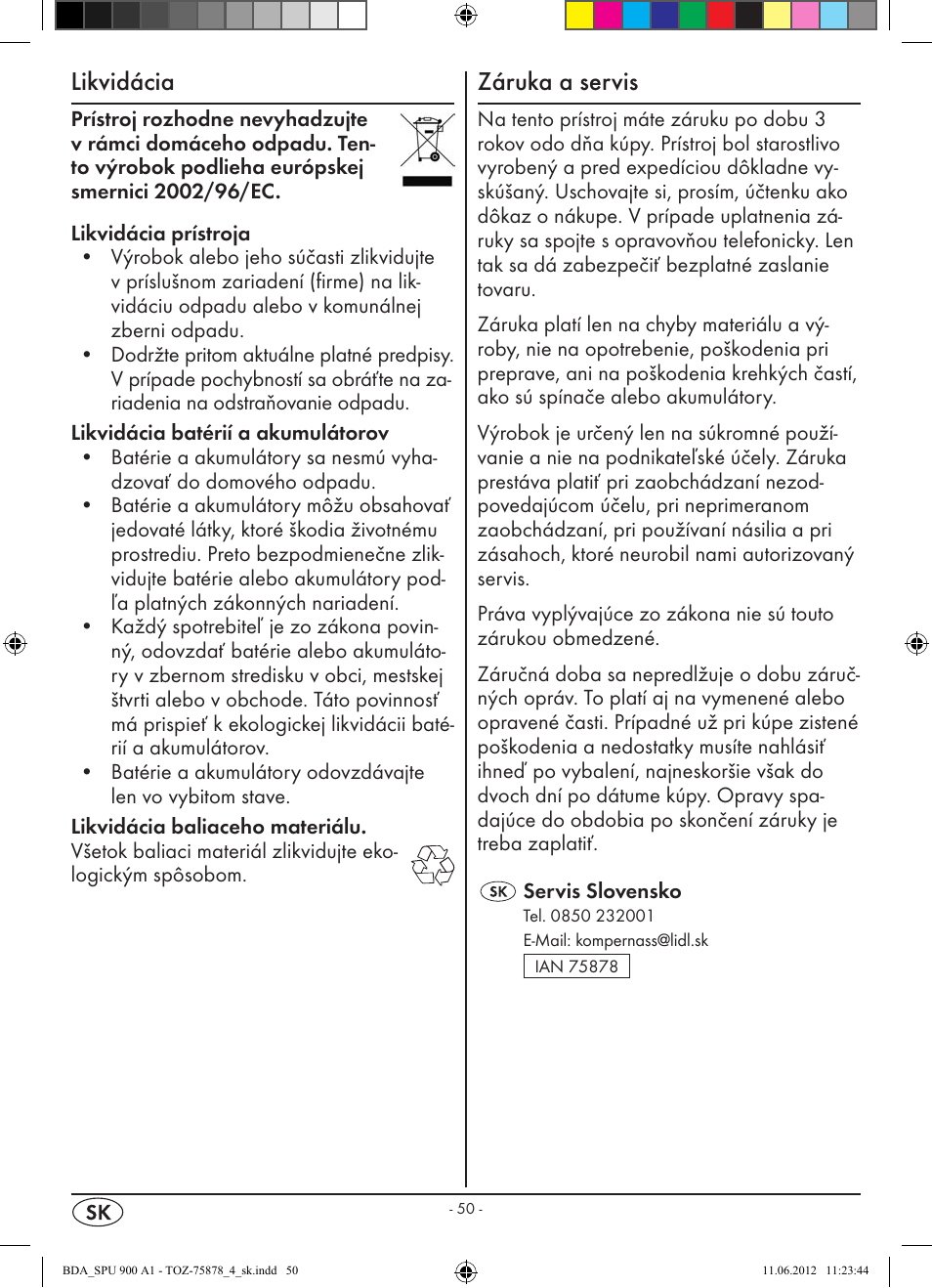 Likvidácia, Záruka a servis | Silvercrest SPU 900 A1 User Manual | Page 52 / 66