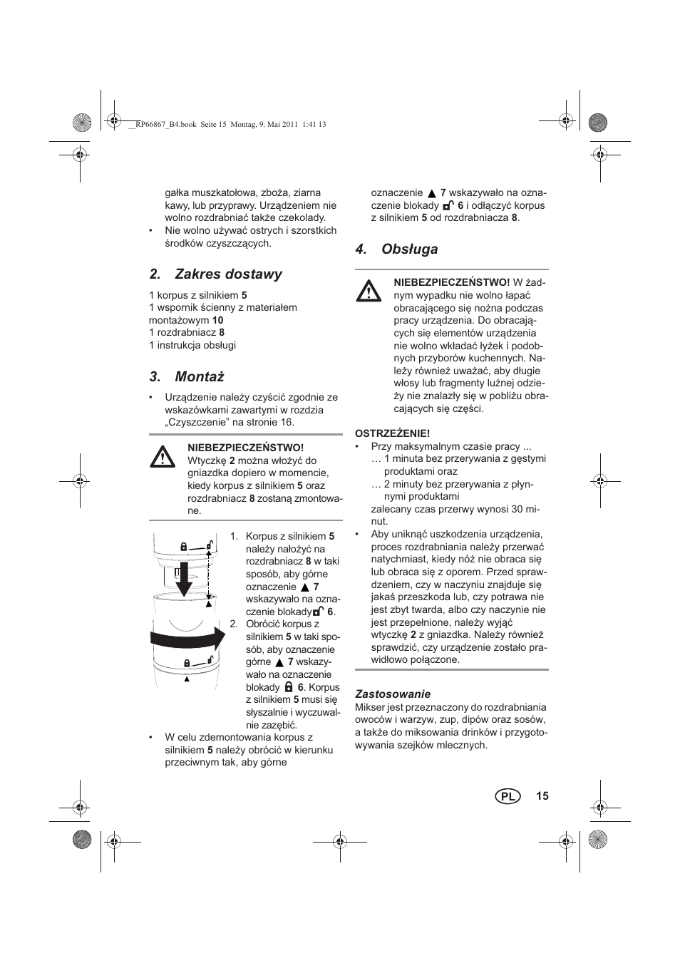 Zakres dostawy, Monta, Obs uga | Silvercrest SSM 600 A1 User Manual | Page 17 / 78