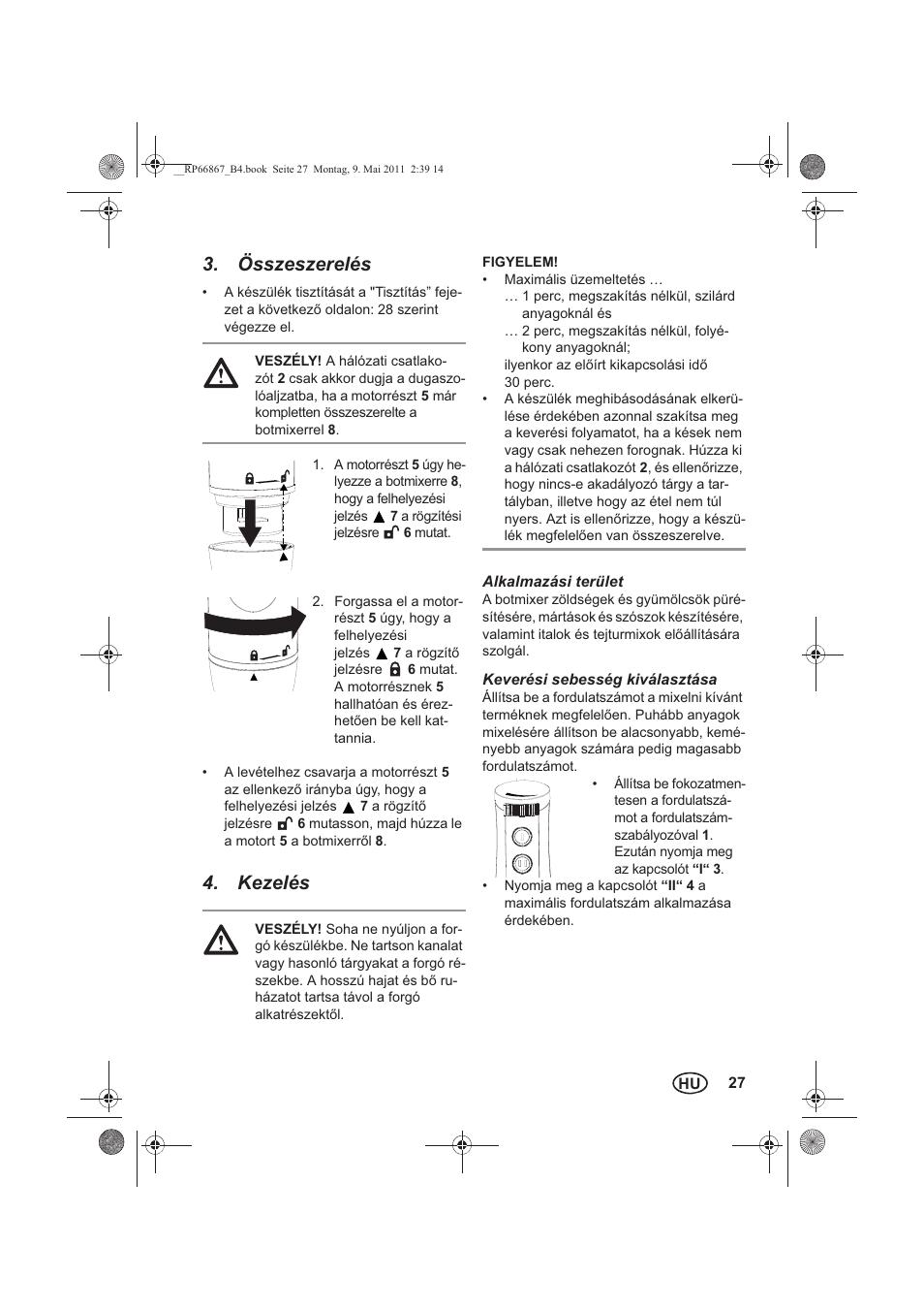 Összeszerelés, Kezelés | Silvercrest SSM 600 A1 User Manual | Page 29 / 78