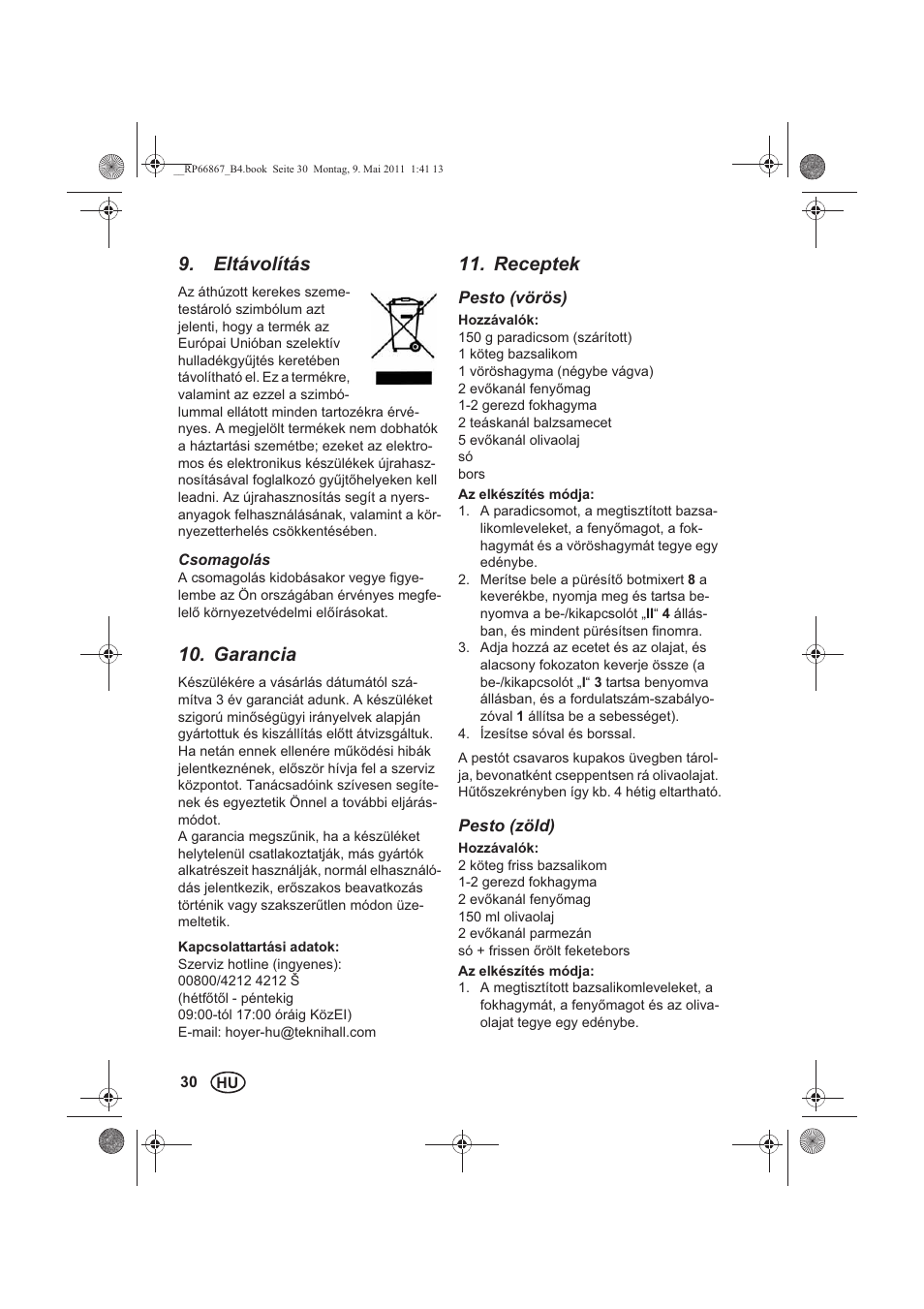 Eltávolítás, Garancia, Receptek | Silvercrest SSM 600 A1 User Manual | Page 32 / 78