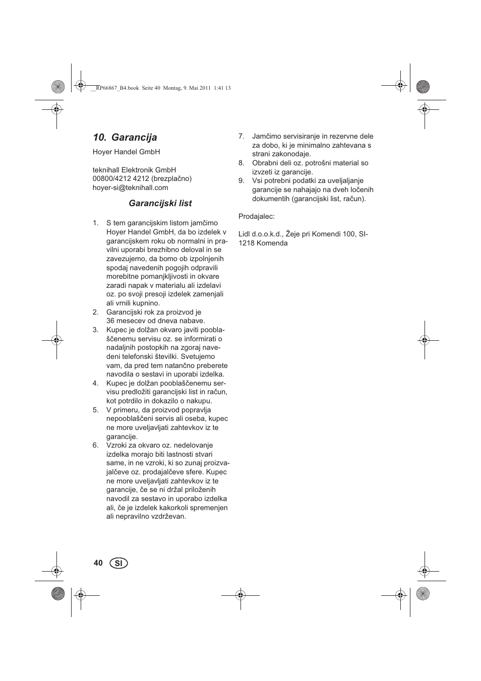 Garancija | Silvercrest SSM 600 A1 User Manual | Page 42 / 78