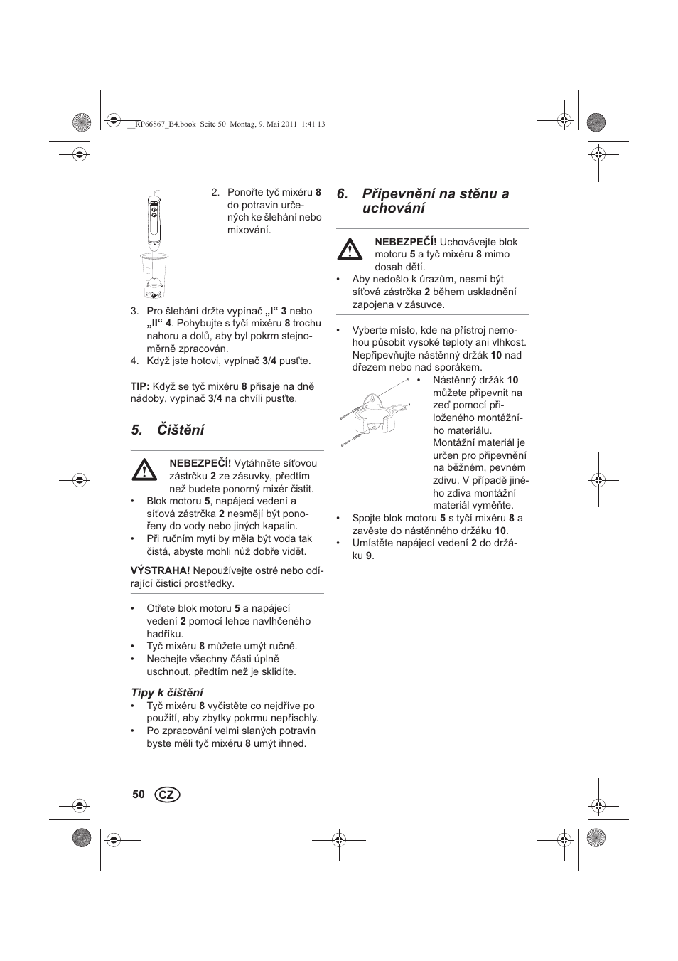 ištní, Pipevnní na stnu a uchování | Silvercrest SSM 600 A1 User Manual | Page 52 / 78