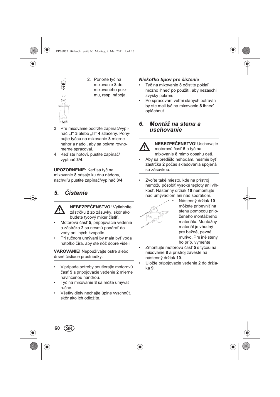 istenie, Montáž na stenu a uschovanie | Silvercrest SSM 600 A1 User Manual | Page 62 / 78