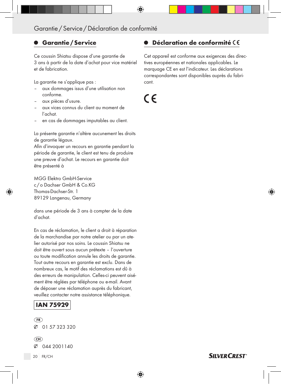Garantie / service / déclaration de conformité | Silvercrest SSMK 40 B2 User Manual | Page 20 / 45
