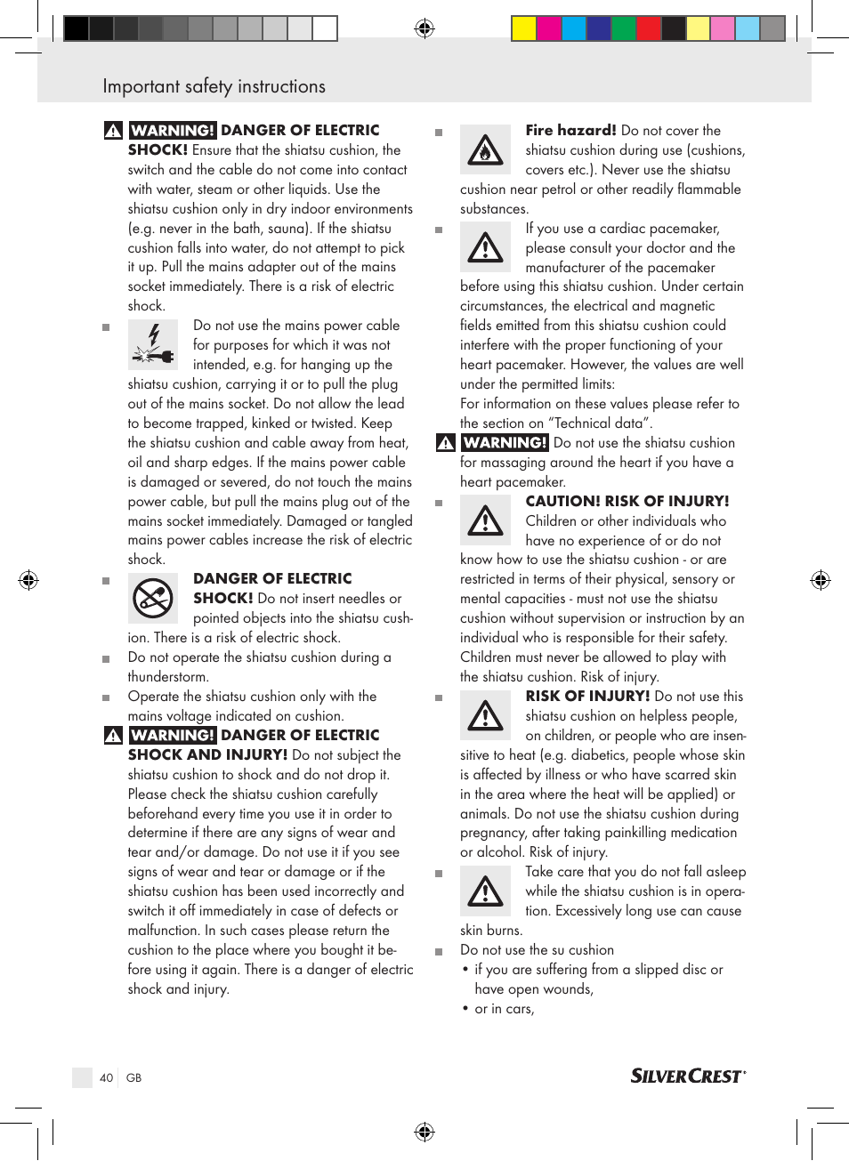 Important safety instructions | Silvercrest SSMK 40 B2 User Manual | Page 40 / 45
